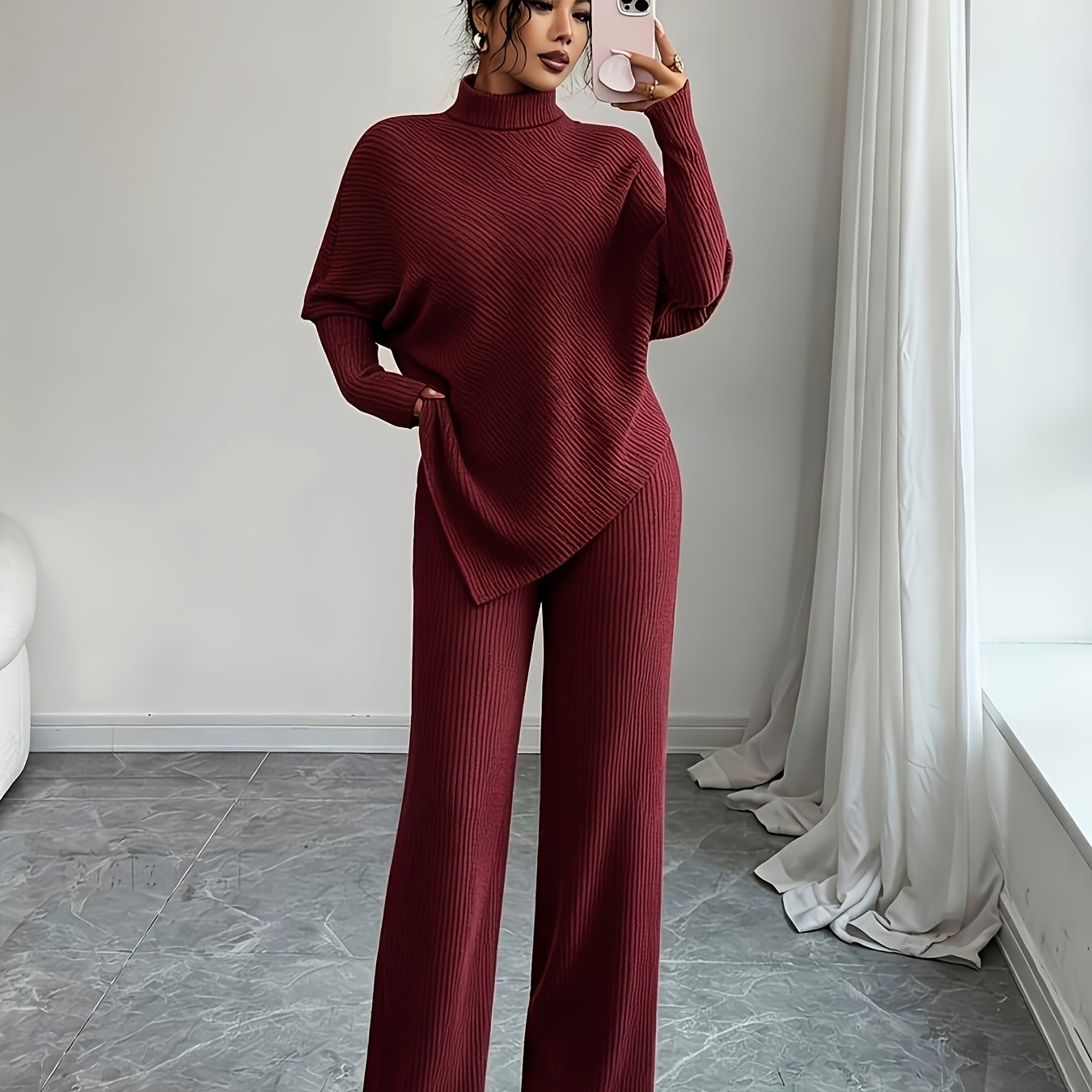 TEMU Bequemes, weiches vielseitiges 2-teiliges Set mit einem Freizeit-Top im französischen Stil passender Hose, gekennzeichnet durch ein stilvolles