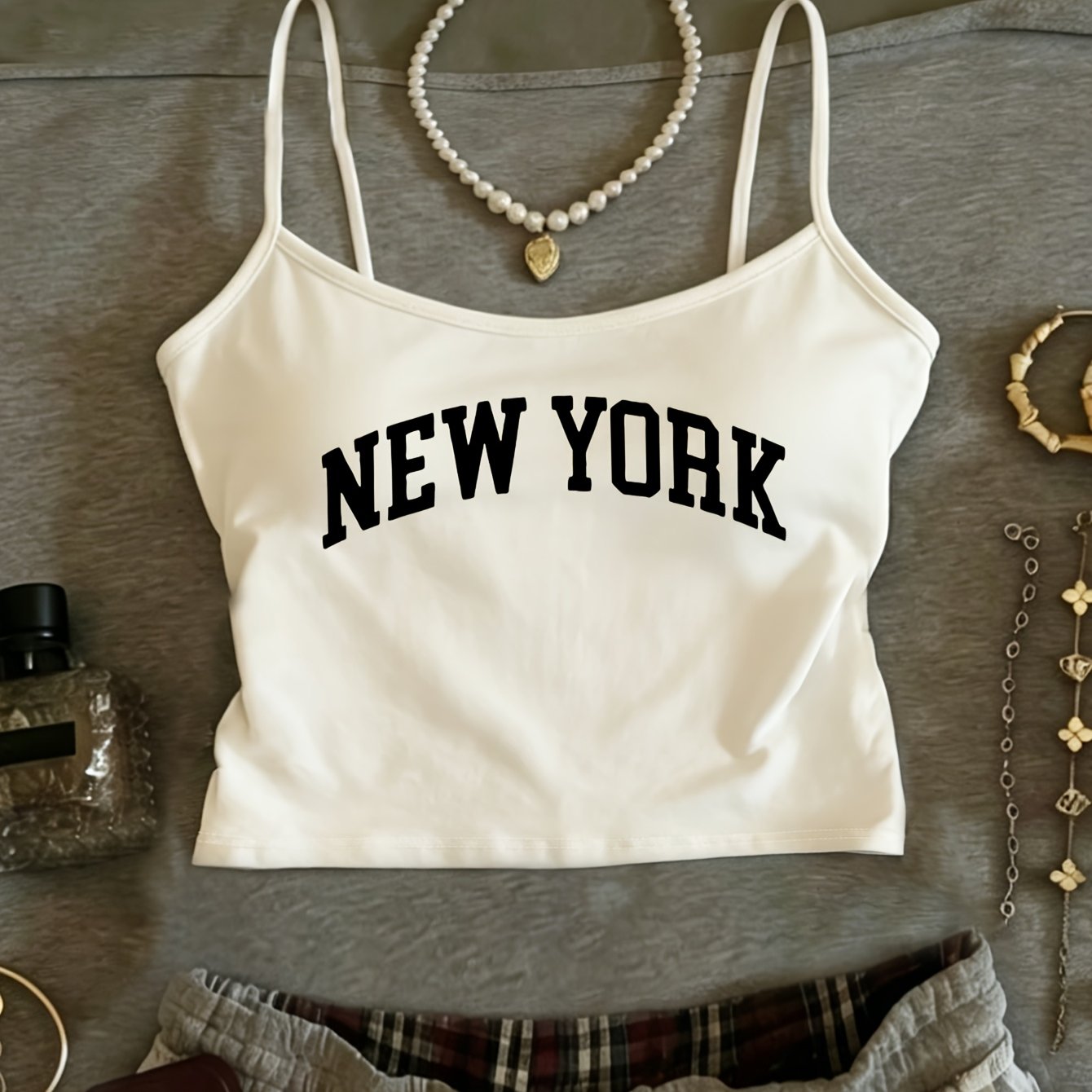 TEMU 1 шт. Літній жіночий повсякденний вінтажний Letter Print Heat Transfer Preppy Style Spicy Mini Strappy Cami топ-жилет