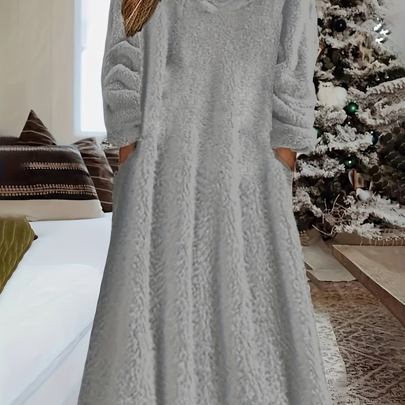 TEMU Abito Con Cappuccio Teddy, Abito Caldo Invernale Casual A Maniche Lunghe, Abbigliamento Da Donna