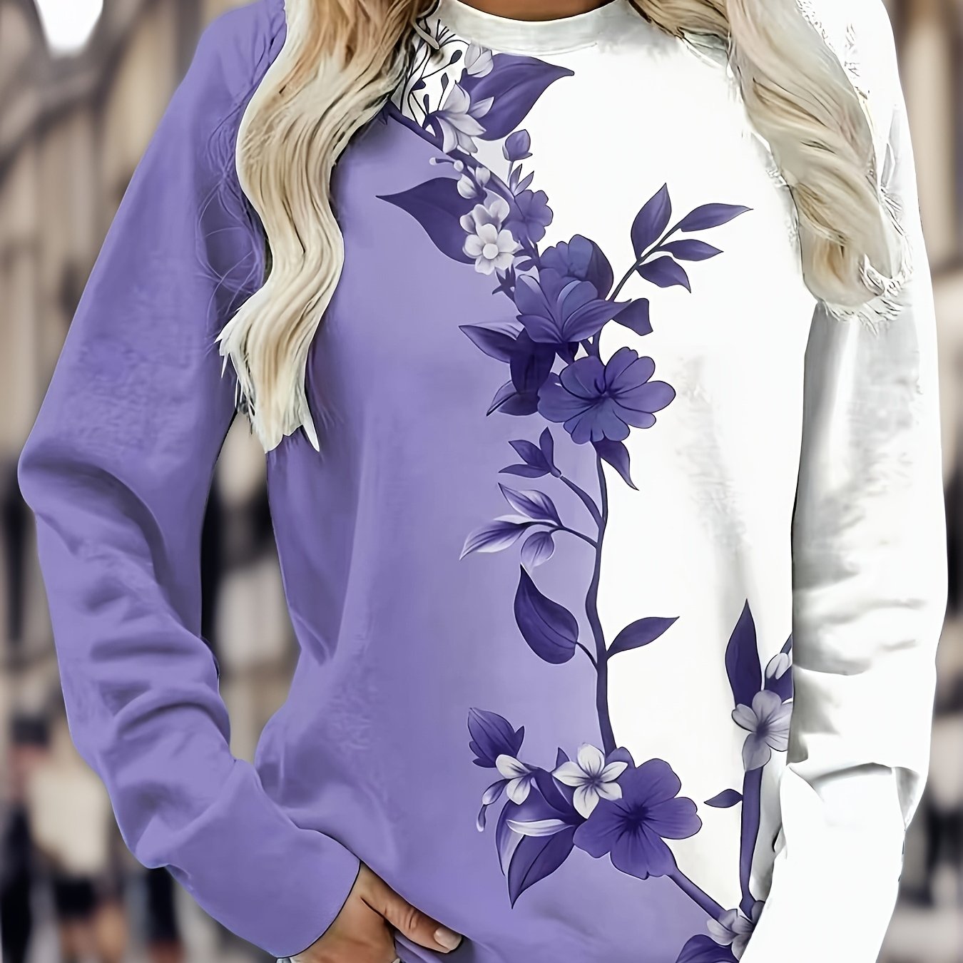 TEMU [printed Design â Not Textured] Women's Gradient Floral T-shirt, Basic Round Neck Loose Fit Casual Versatile Pullover Base Layer Top, Daily