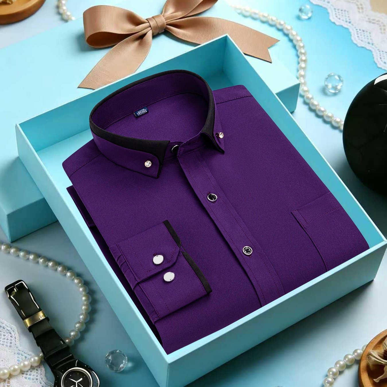 TEMU Men' Collar Long Sleeve Shirt With Pockets, Wrinkle-free And Anti-wrinkle, In Multiple Colors, A Gift For Men