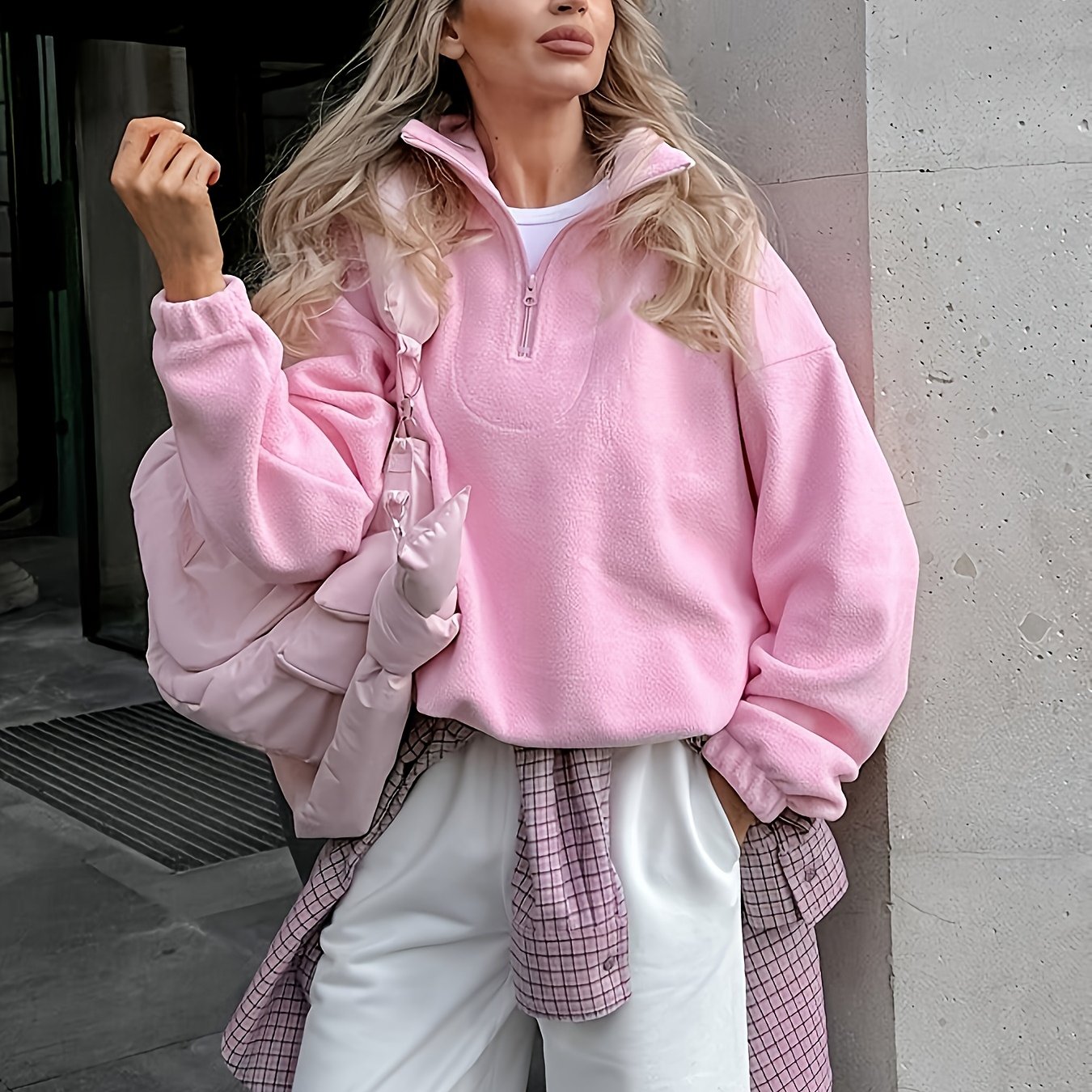 E-shop Damen-Sweatshirt mit halbem Reißverschluss, warmes Stehkragen-Oberteil für Herbst/Winter, Damen-Sweatshirt mit langem Ärmel, eleganter