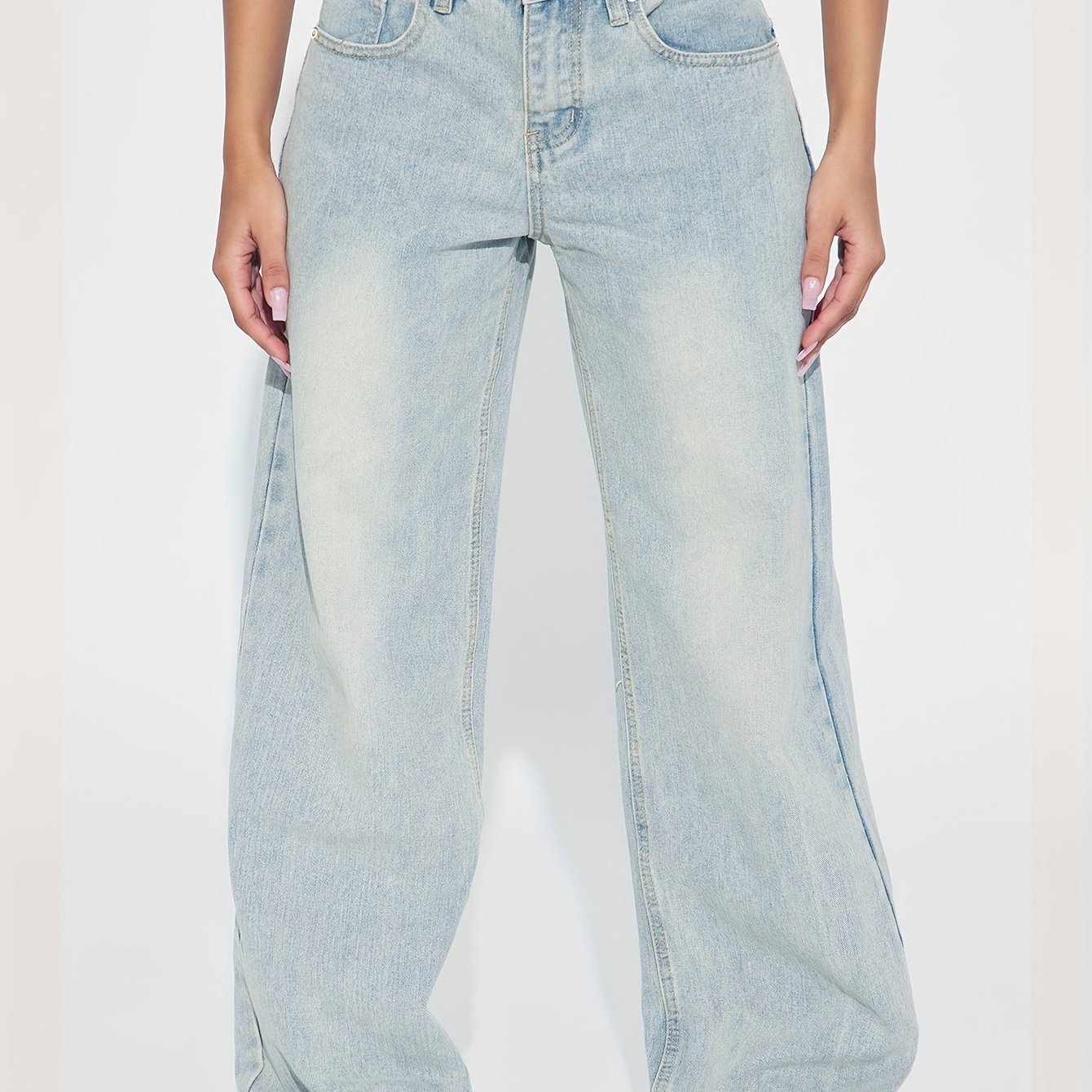 25aw+ Waist Element Vintage Distressed Blue Boyfriend Style Loose Wide-leg Straight-leg Casual Floor-length Jeans For Women