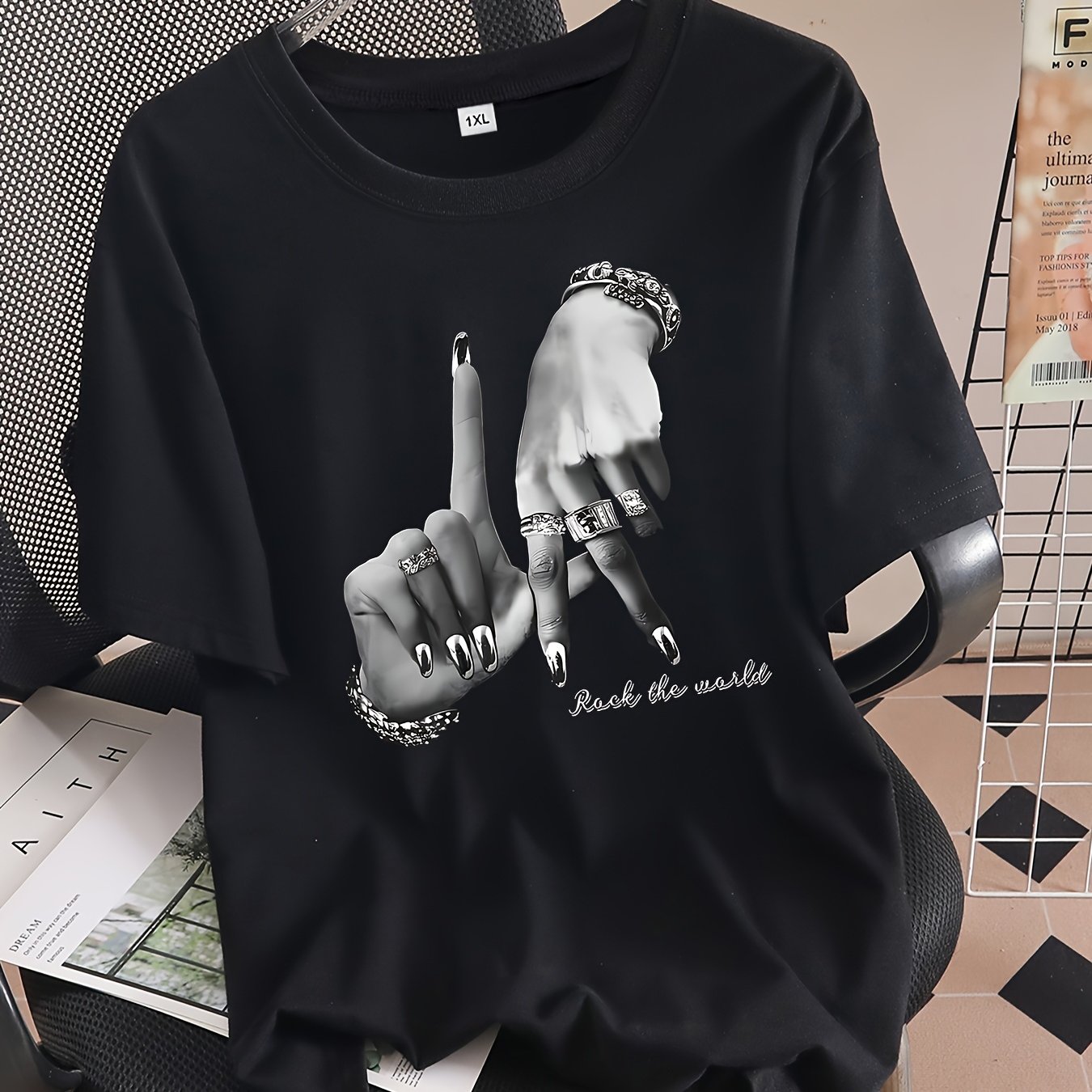 E-shop Plus Size - Plus Size - Plus Size T-Shirt mit Buchstabenprint, Kurzarm-Rundhals-Freizeitoberteil für Sommer & Frühling, Damenmode in großen
