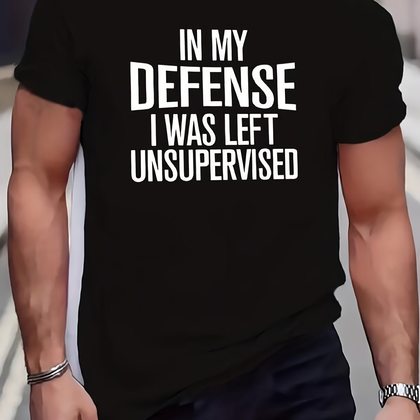 TEMU T-shirt pour homme à col rond avec graphique « Pour ma défense, j'étais surveillance » - Mode streetwear pour les acheteurs des fêtes - Imprimé