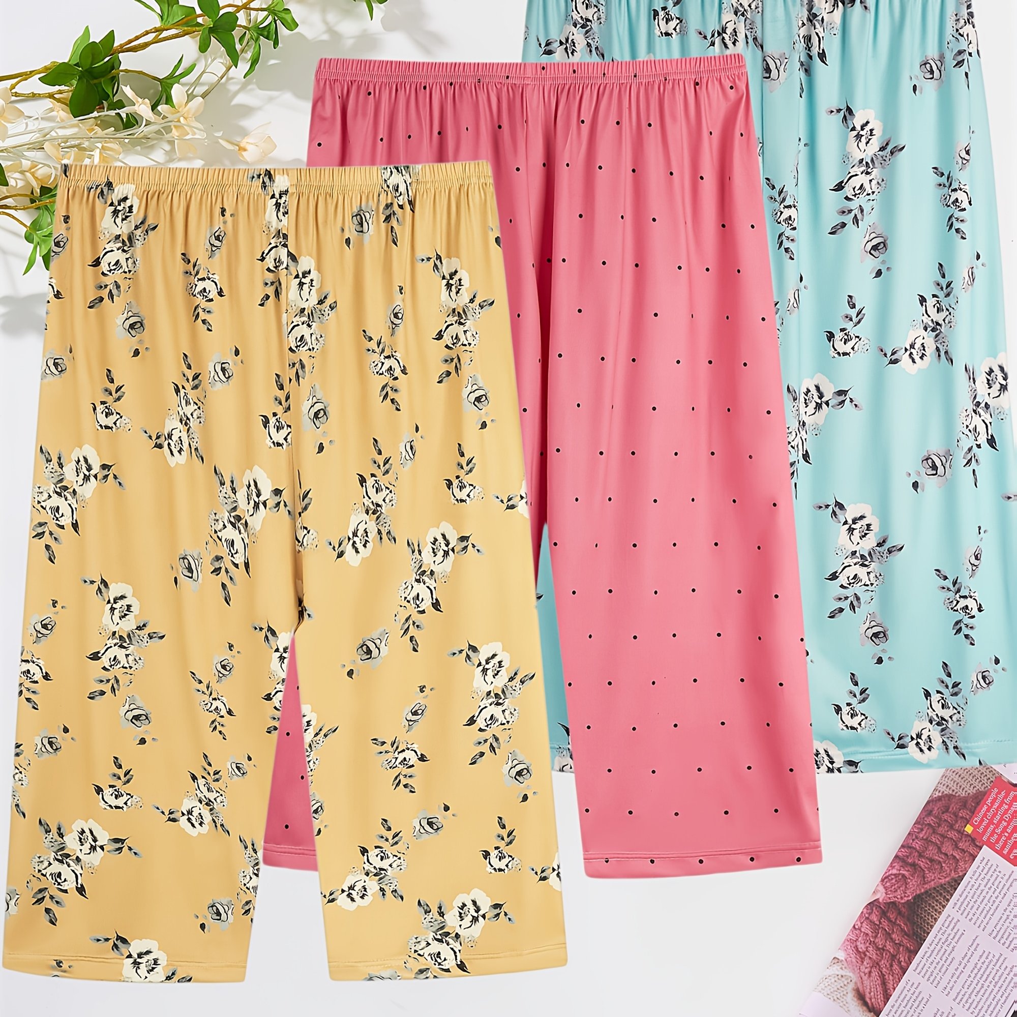 TEMU 3 Floral Printed Comfortable And Casual 30% Pajama Pants