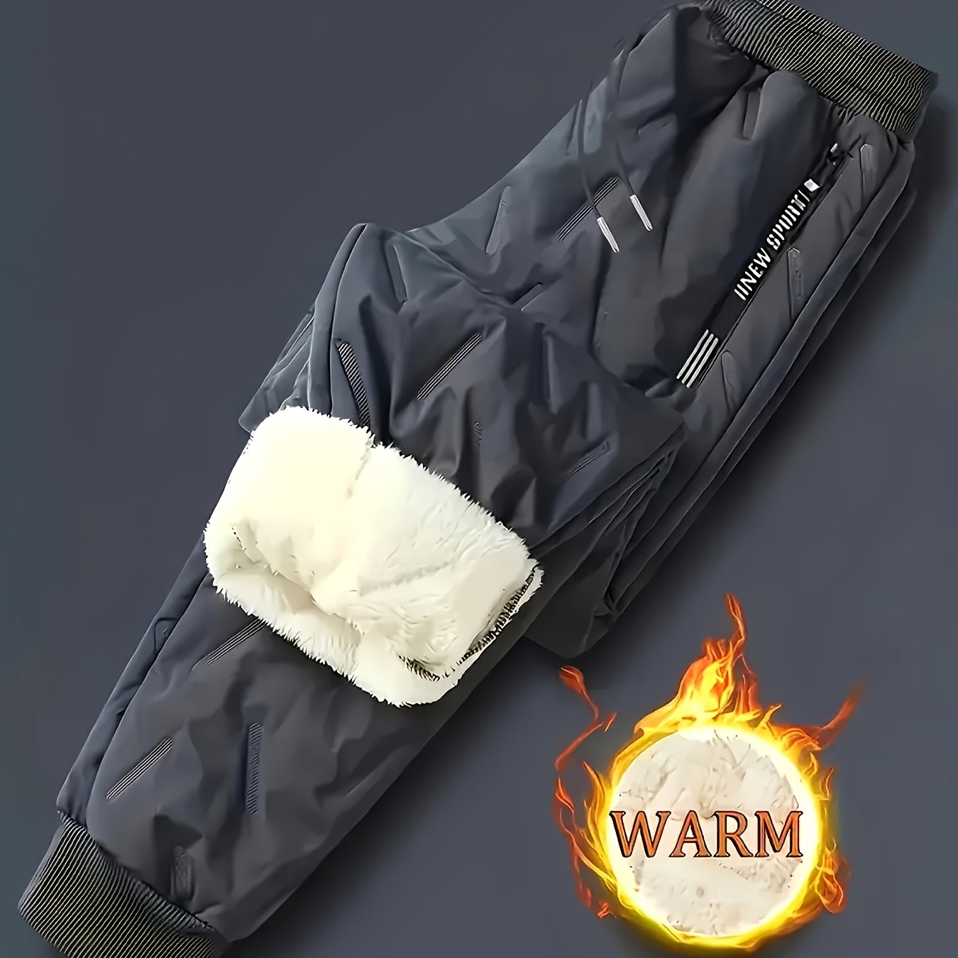 TEMU Men's Thermal Jogger Pants - Windproof High-quality Thickened Casual Outdoor Pants With Elastic Drawstring Waist & Zippered Side Pockets For