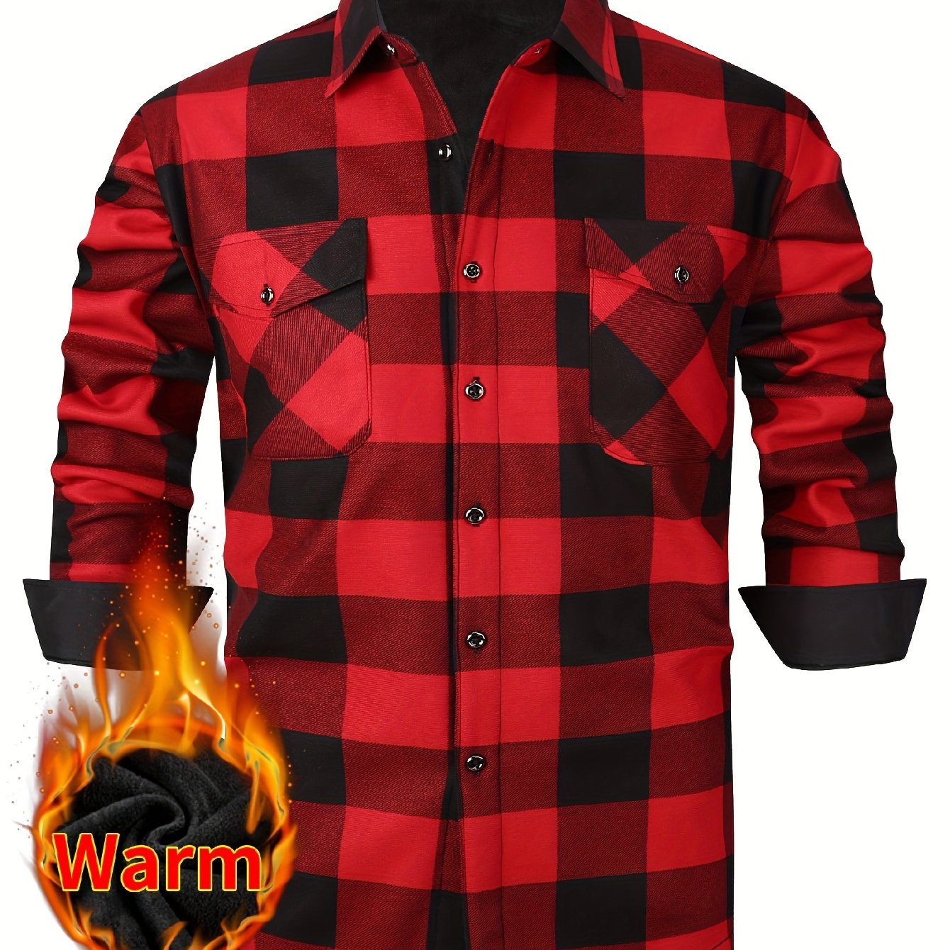TEMU Regalo di Natale Camicia di flanella da taglie forti, casual, spazzolata, ispessita, foderata in pile caldo, resistente alle pieghe 'usura, per