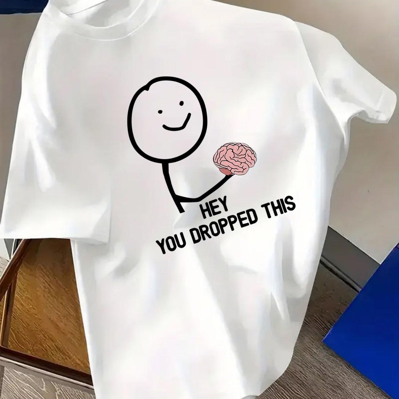 TEMU Men's Brain Drop Graphic T-shirt - Fun And Quirky Design, Soft And Breathable Fabric, Stylish Round Neck, Short Sleeve Summer Tee, Casual