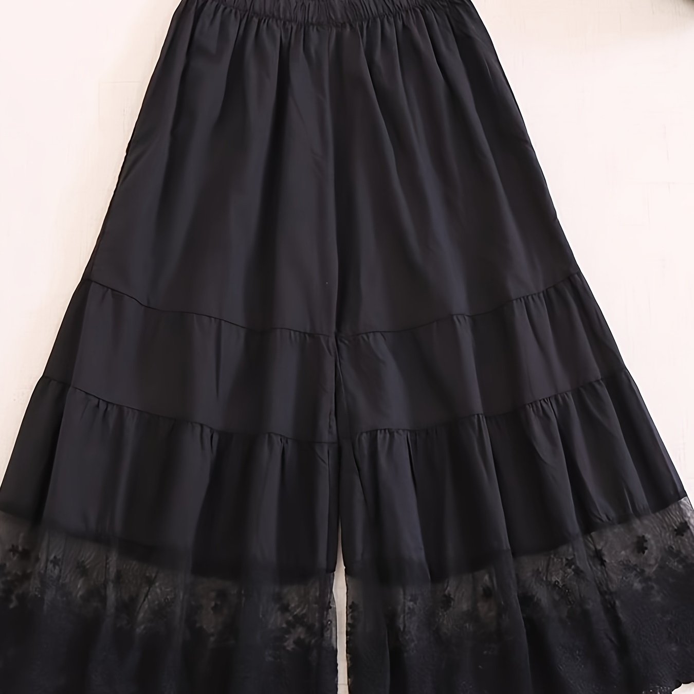 TEMU 女性 ト ワイドパンツ レディース レース 無地 春夏 ズボン 着痩せ 爽やか 薄手 ゆったり 体型カバー 大きいサイズ ウエストゴム カジュアル おしゃれ 通勤 オフィス 脚長