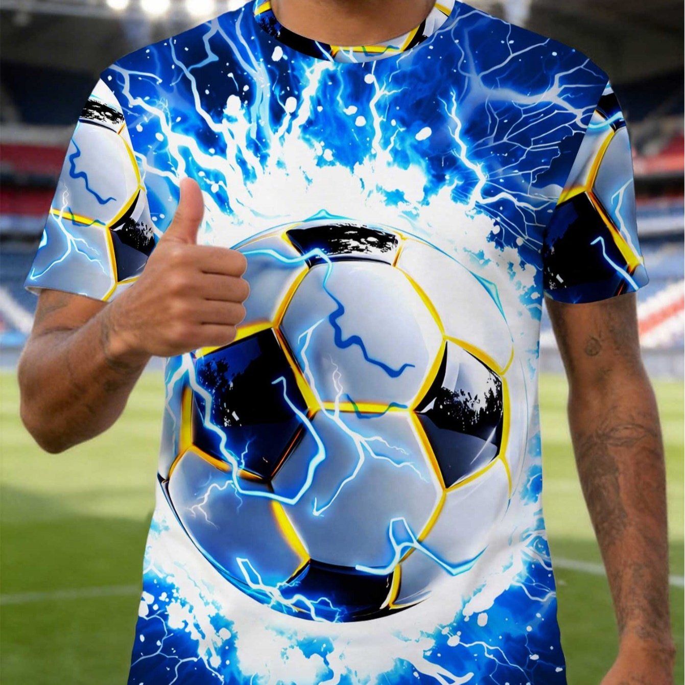 TEMU Impression - Texture//Décoration de Paillettes, T-shirt Décontracté pour Homme, 1pc Maillot de Soccer à Séchage Rapide, Adapté pour