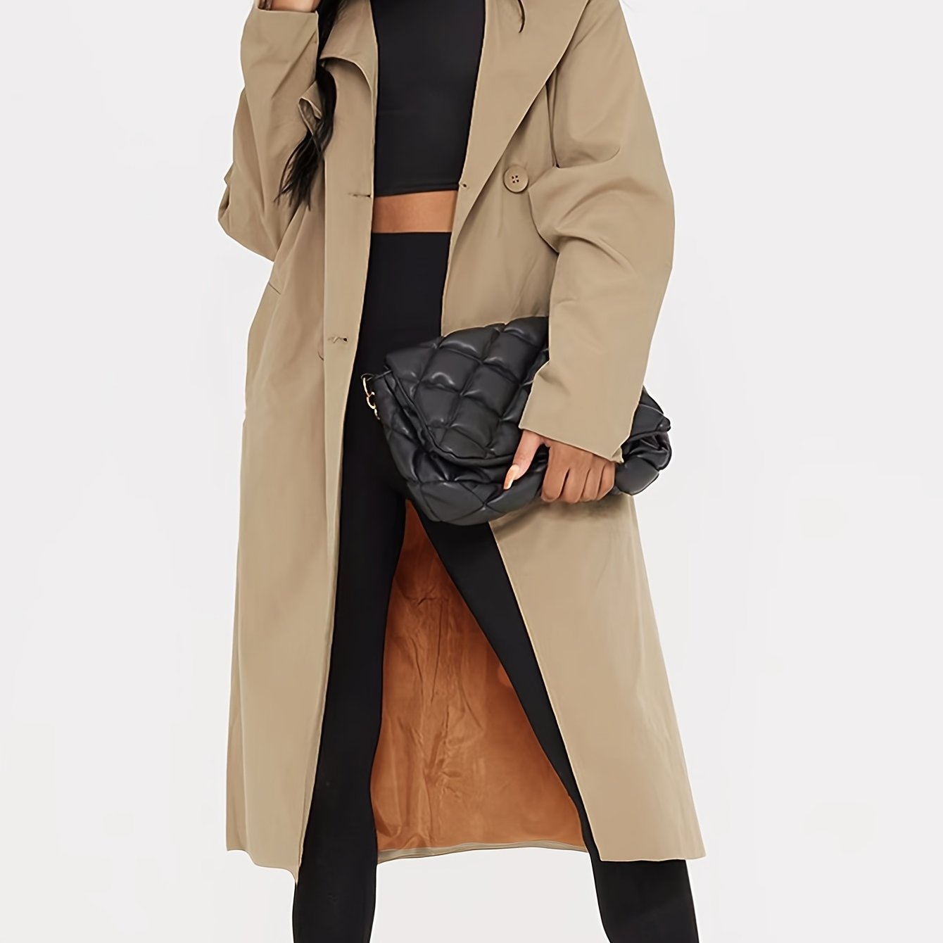 Directional - Yl301 Solid Color Lapel Long Sleeved Jacket With Simple Strap Windbreaker
