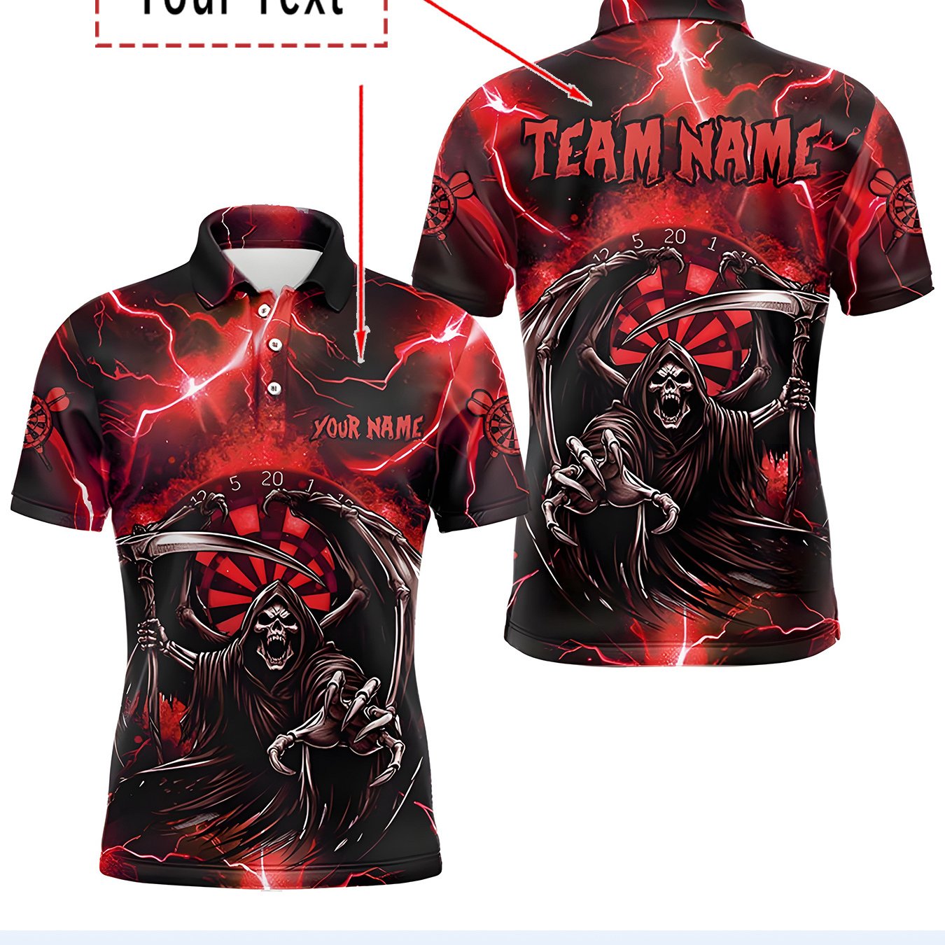 TEMU Custom Plus Size Men's Darts Shirt | Breathable, /reaper Design, Machine Washable, Button- Collar, Regular Fit, Ideal For Casual Darts Matches