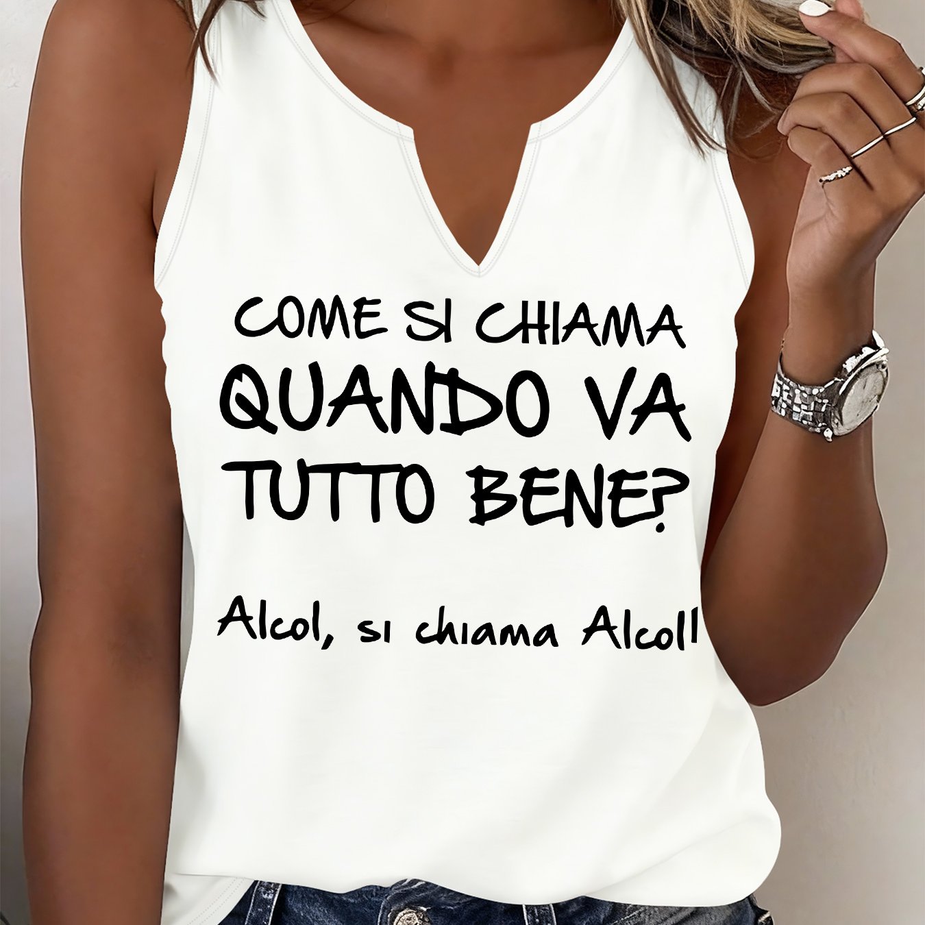 TEMU Canotta da donna senza maniche con stampa divertente, una top casual e versatile con scollo a V che