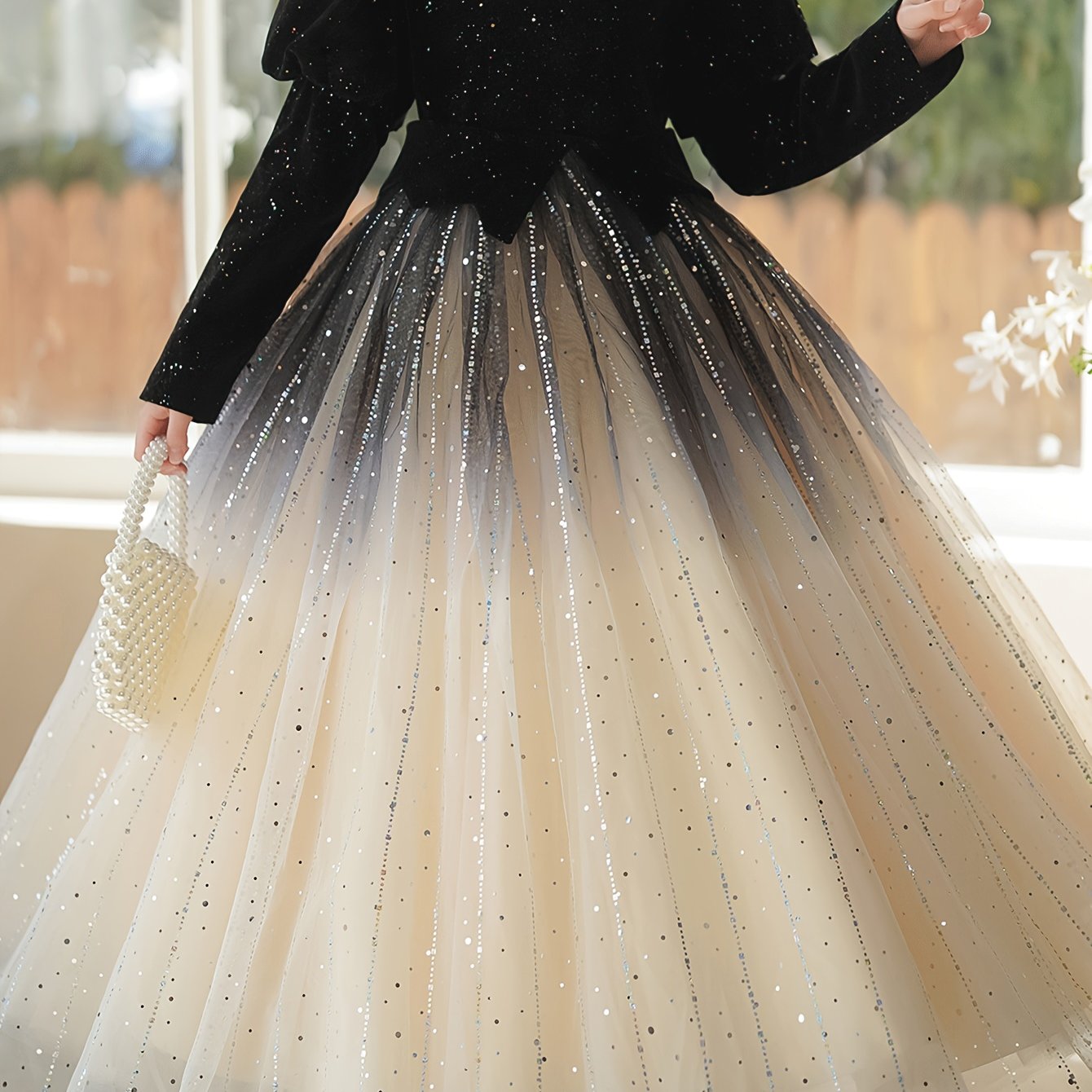Image of Princess Dress Formal Long Sleeve Autumn Winter Fleece Kids' Wear Flower Child Performance Outfit Girls' Tulle Skirt Girls' Dress