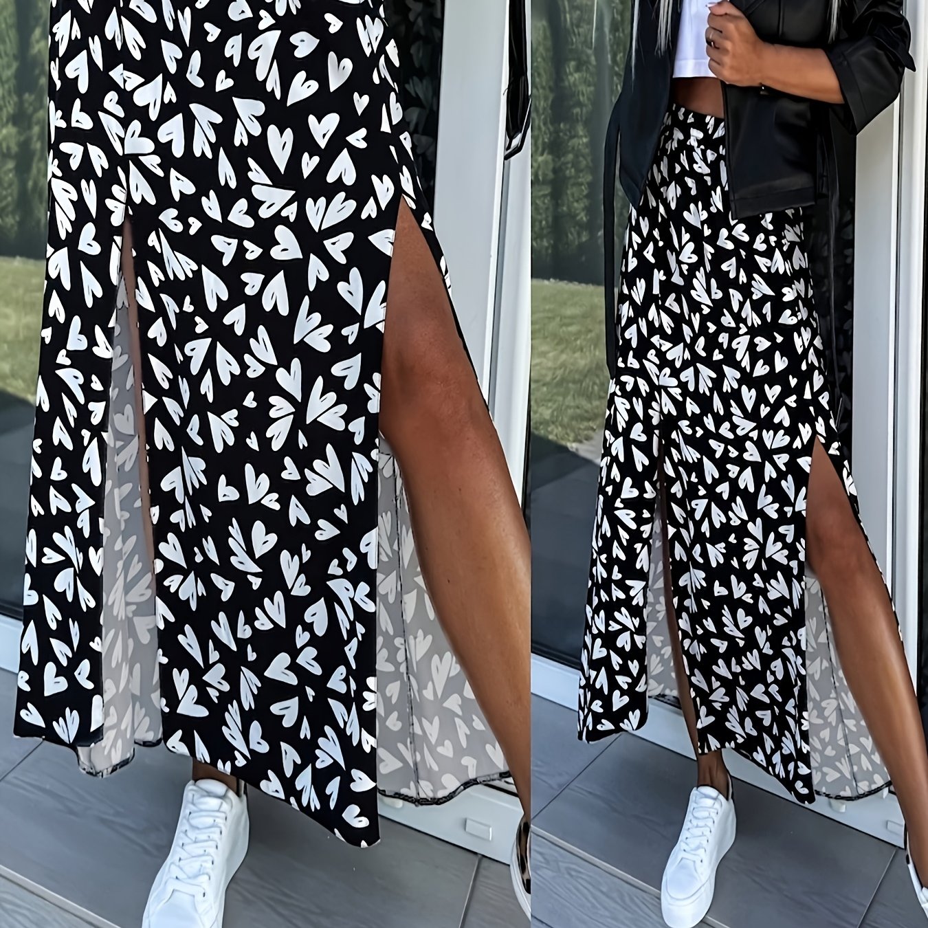 TEMU Jupe courte déchirée à imprimé cœur , taille haute, taille élastique, vêtement d'été décontracté pour femmes, style fluide et confortable,