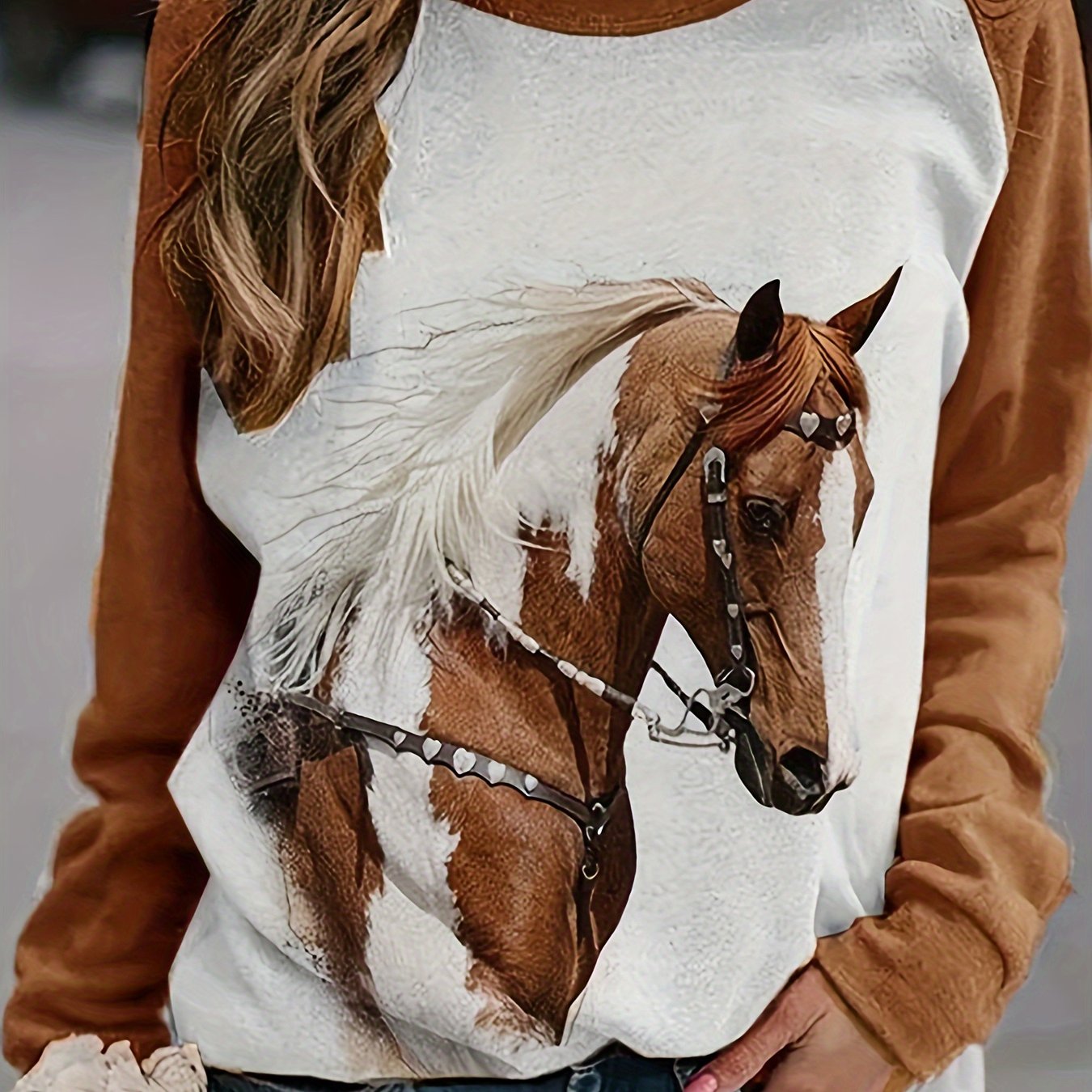 Casual Print Crew Neck Long Sleeve T-shirt For Women