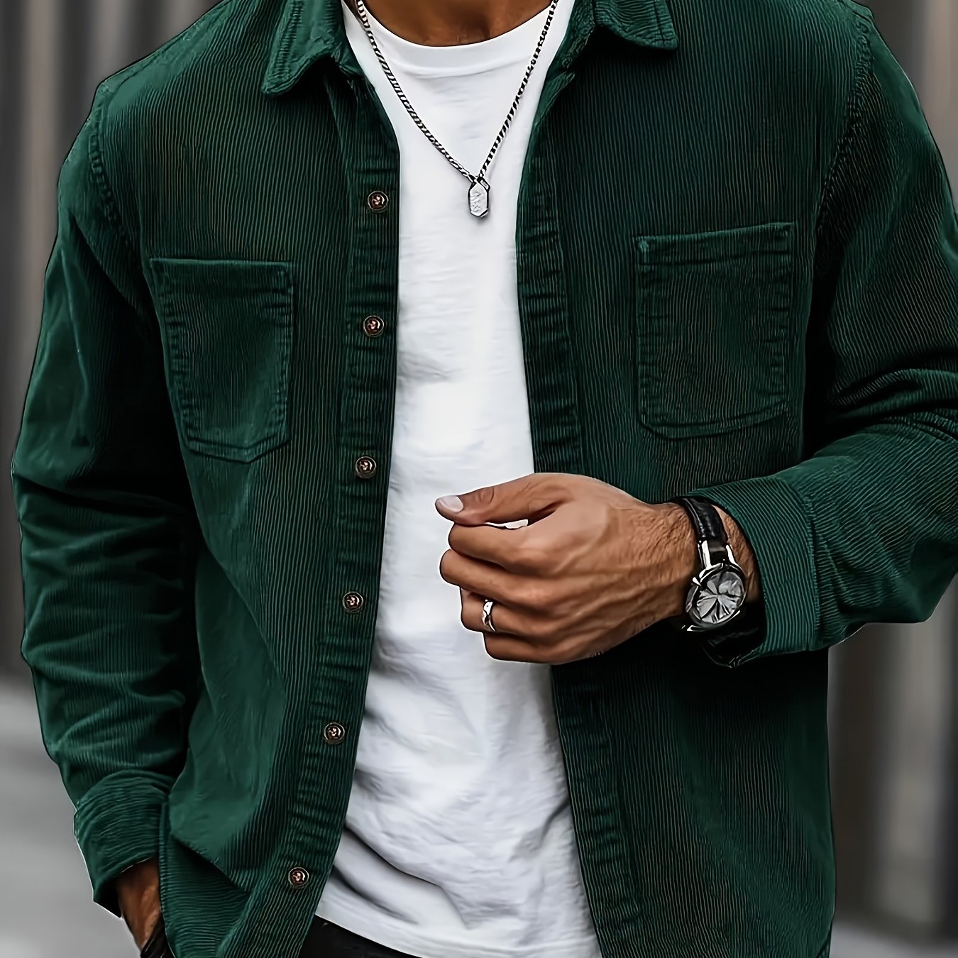E-shop Herren Freizeit-Shirtjacke aus Cord – Klassischer Kragen, Langarm mit Knopfleiste, zwei Brusttaschen, Hellblau, geeignet für Frühling Herbst,