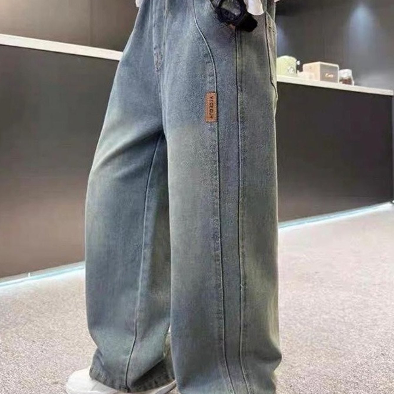 Boys Washed Denim Jeans 5-15 Years 120-170cm Spring Autumn Full Length Everyday Pants