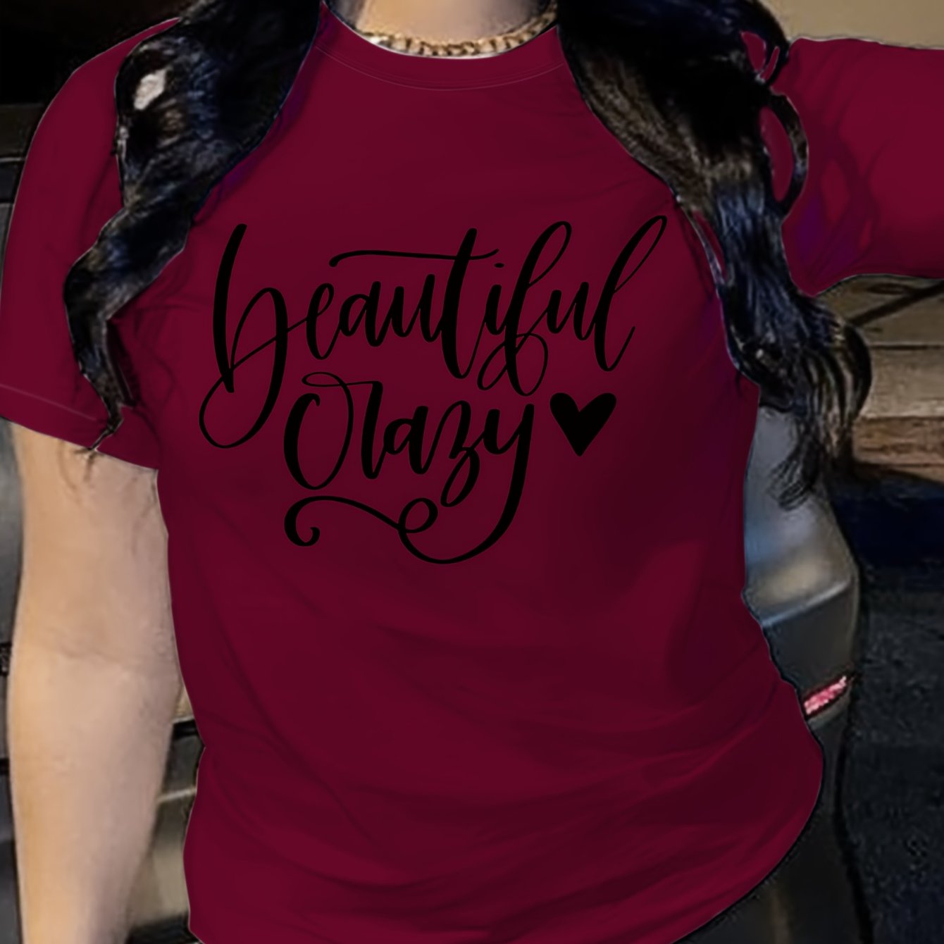 TEMU Letter Print T-shirt, Short Sleeve Crew Neck Casual Top For Summer & Spring, Women's Clothing