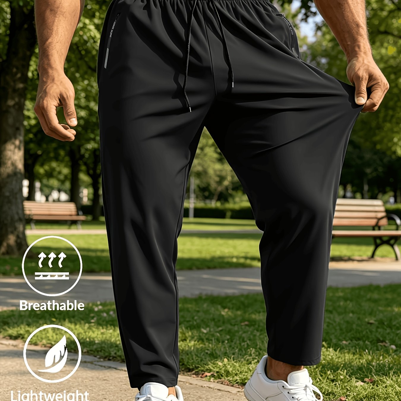 TEMU Pantalon Long de Sport Tendance pour Homme, Poches Zippées , Cordon de Serrage à la Taille, Tissu Confortable et Respirant, Idéal pour