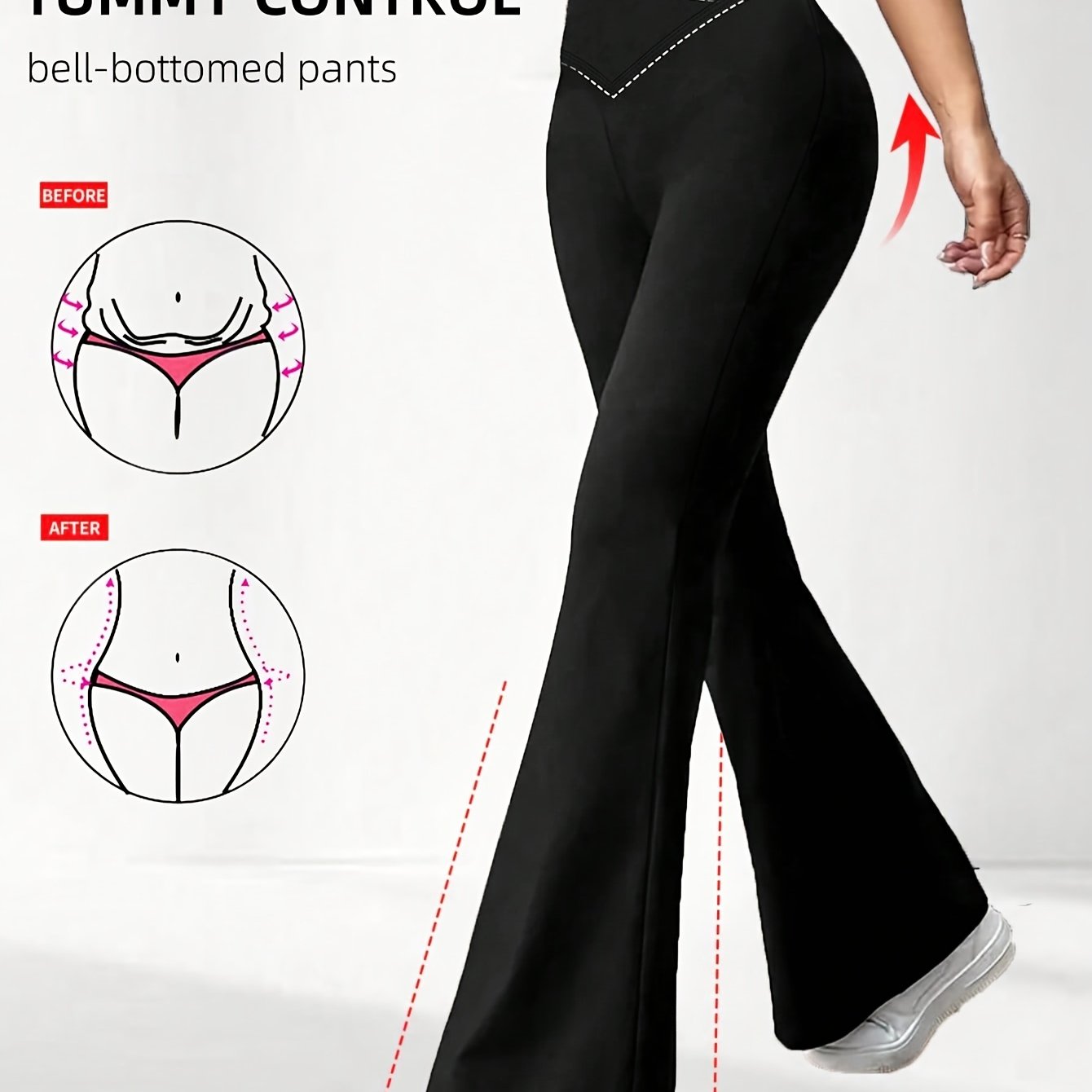 TEMU Women's Cross Waist Bell Bottom Gym Pants - Solid Sports Pants With Wide Bell Bottoms, Elastic Cross-back Waistband & Full-length Length For,