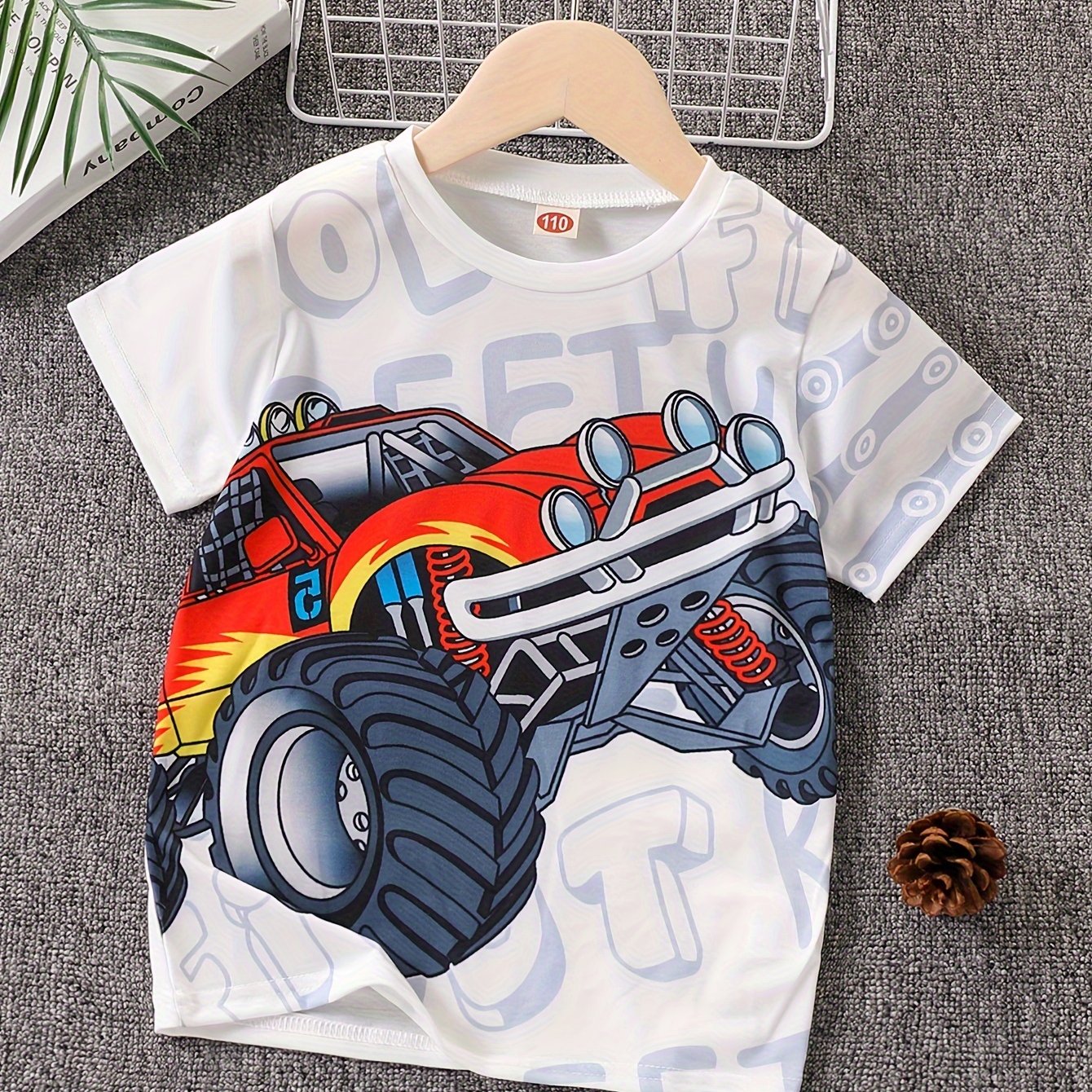 Image of Boys Off-road Vehicle Graphic Short Sleeves Round Neck T-shirt Casual Soft Comfortable For Summer Kids Clothes