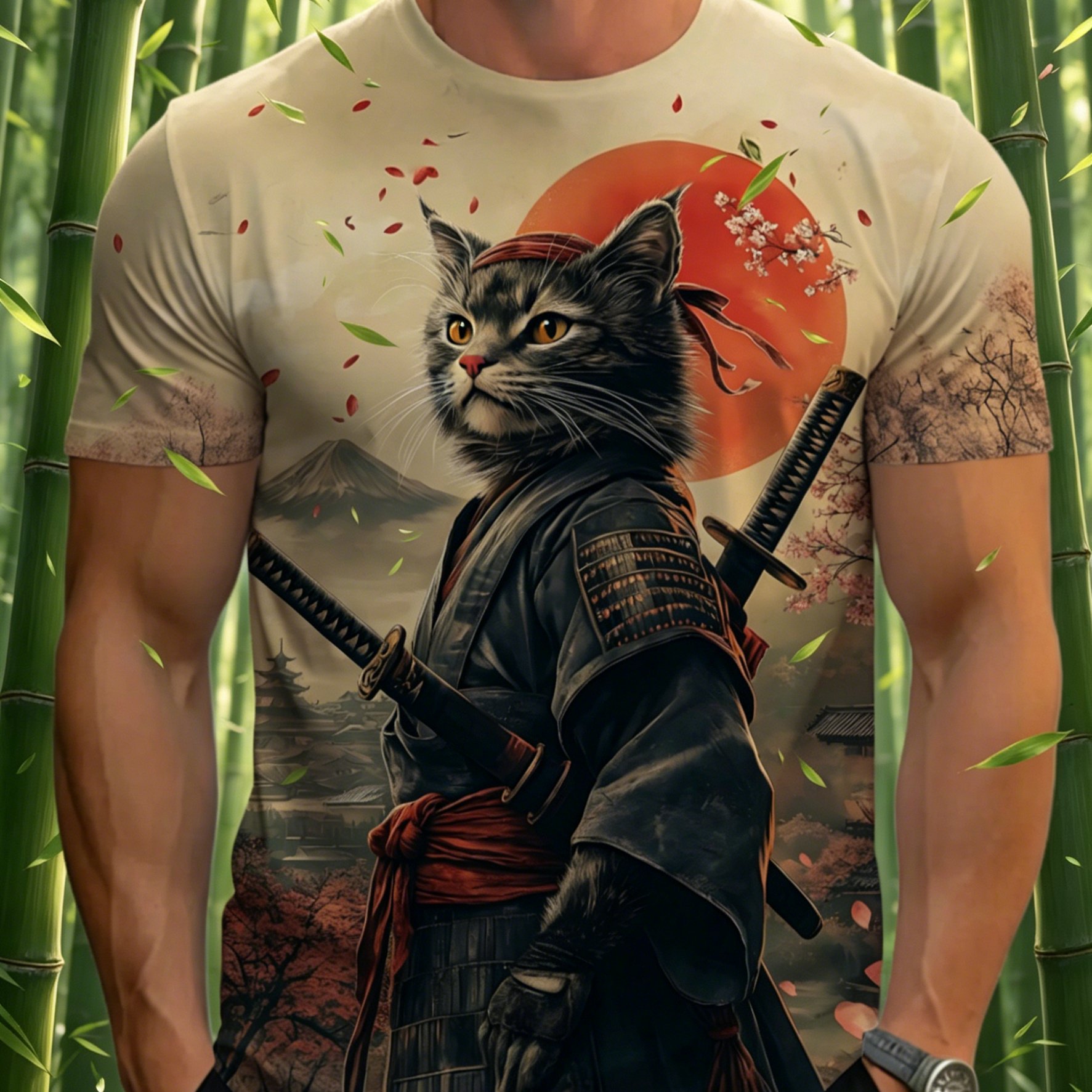 TEMU Men's Round Neck T-shirt, Men's Fashion T-shirt, Men' Cat And Wind Print Round Neck Short Sleeve T-shirt, Japanese Creative Individual Casual