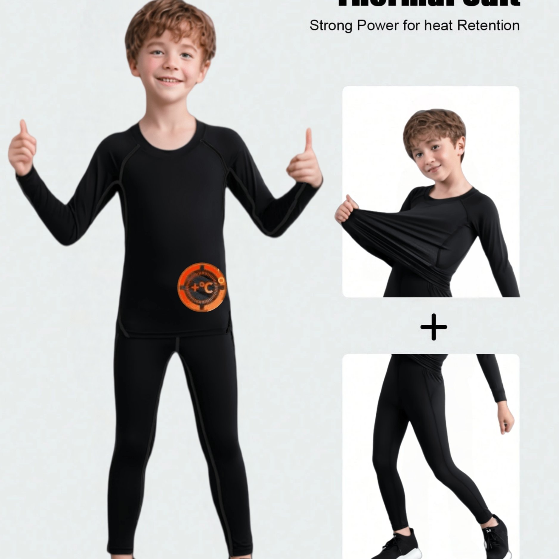 Image of Boys/girls Casual Sportswear Set, Winter Ski Thermal Base Layer Top, Tight-fitting Shirt + Leggings With -lined Pants, Perfect For Outdoor