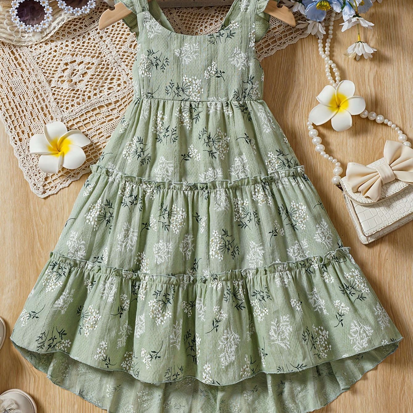 Image of Toddler Summer Small Floral Pattern Trendy Style Casual Korean Fashion Vest Dress