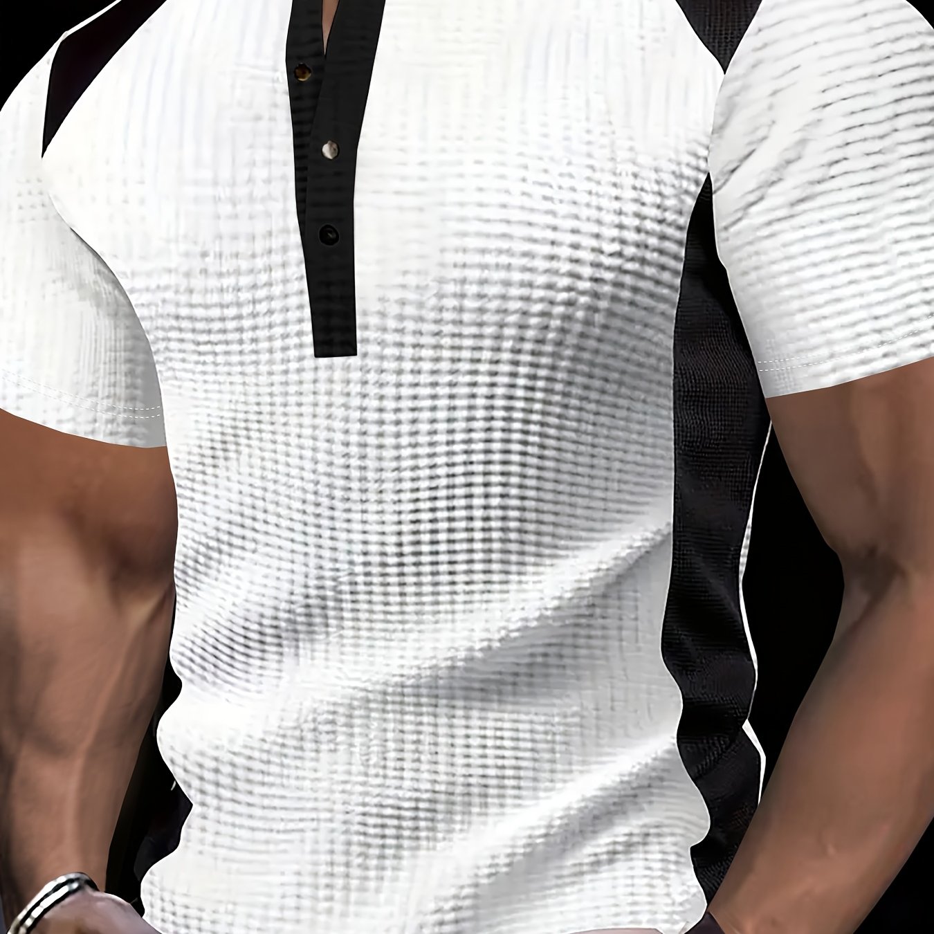 E-shop Herren Henley-Shirt mit Waffelstrick, Kontrastfarben Metallknöpfen für Outdoor-Sport Casual