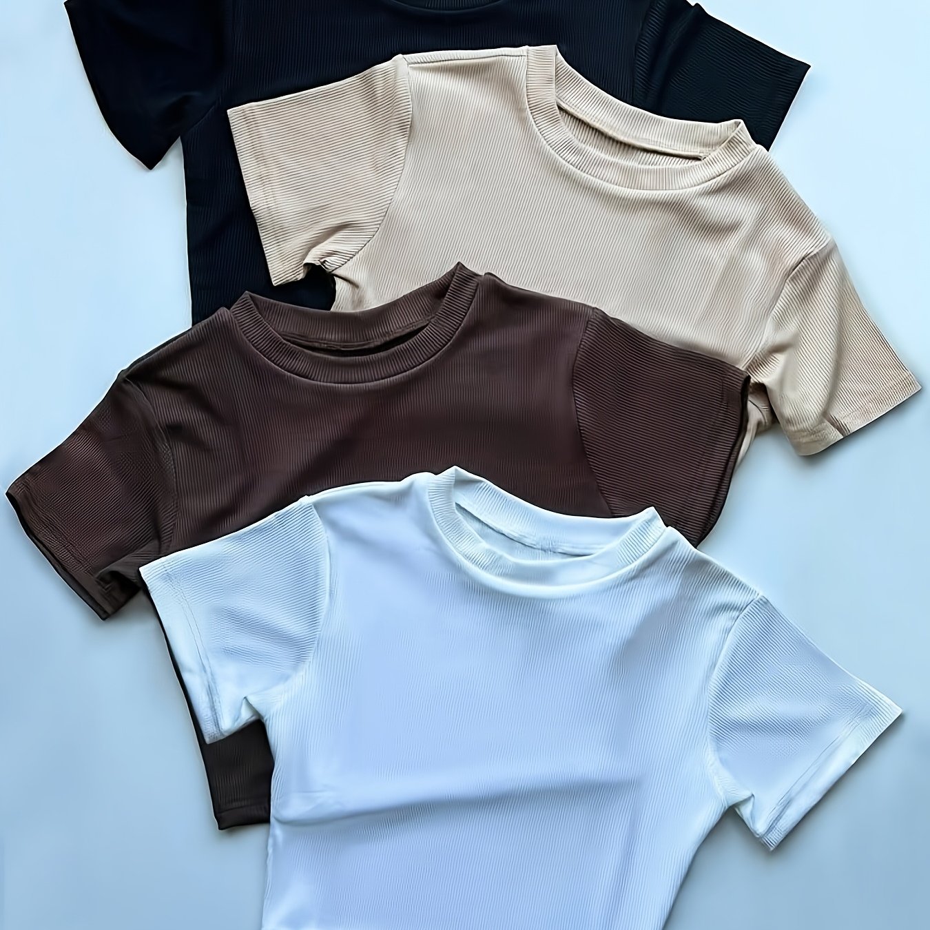 TEMU 4pcs Set Women' Color T-shirts Easy Short Crop Top Basic Top