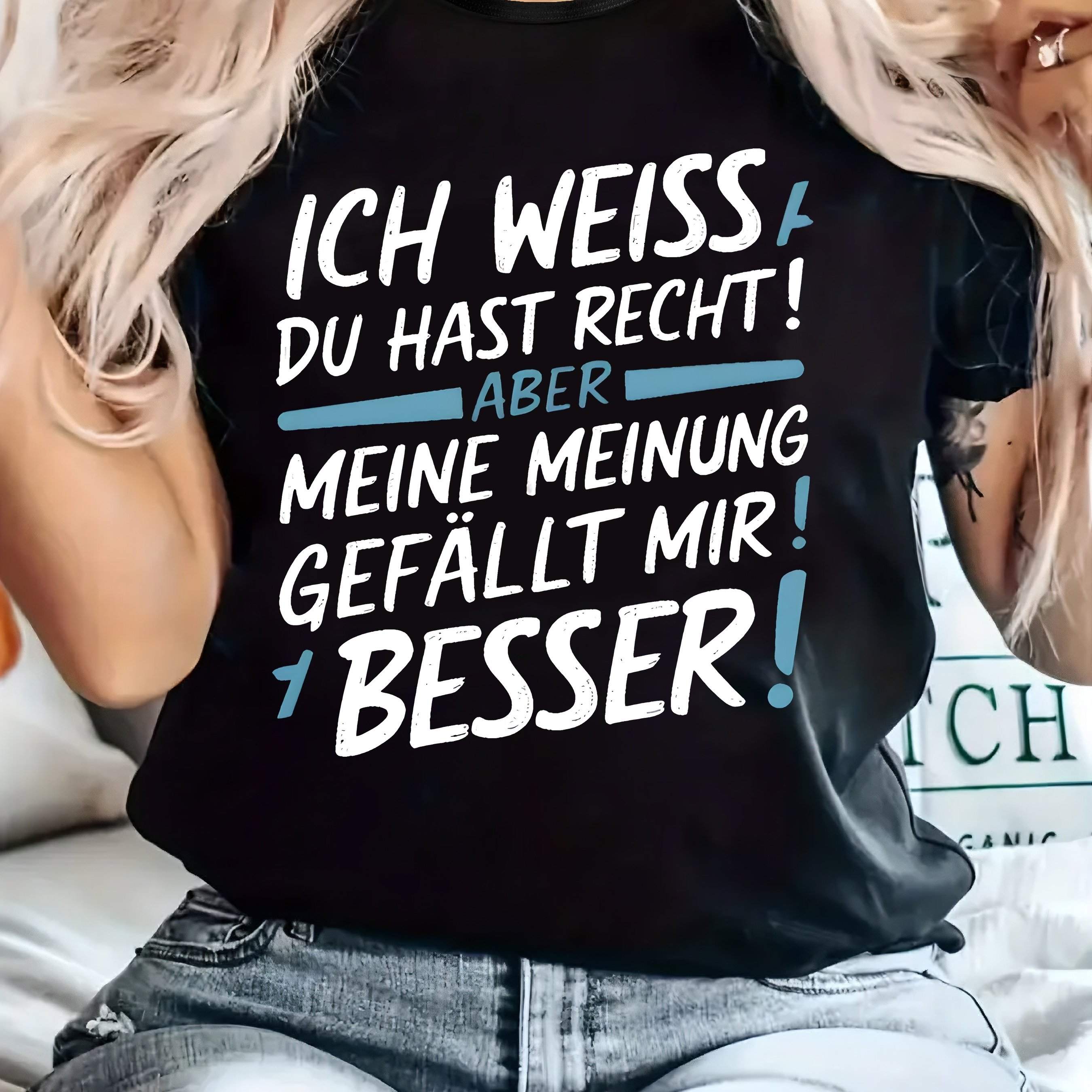 TEMU Women's Casual Crew Neck T-shirt With Inspirational German Quote, Short Sleeve, Slightly Stretchy Knit Fabric, Regular Fit, Comfortable Top For