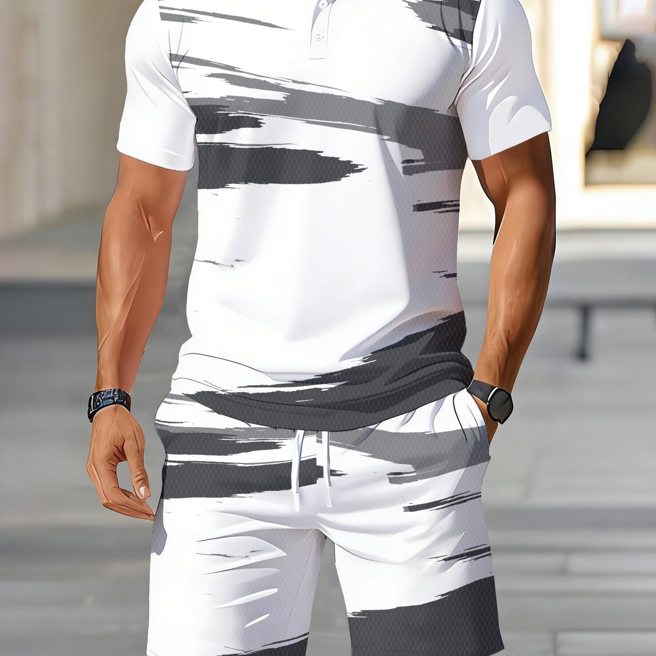 TEMU Shirt Short Sleeve Top And Shorts 2pcs Set, Summer Casual Fashion Streetwear