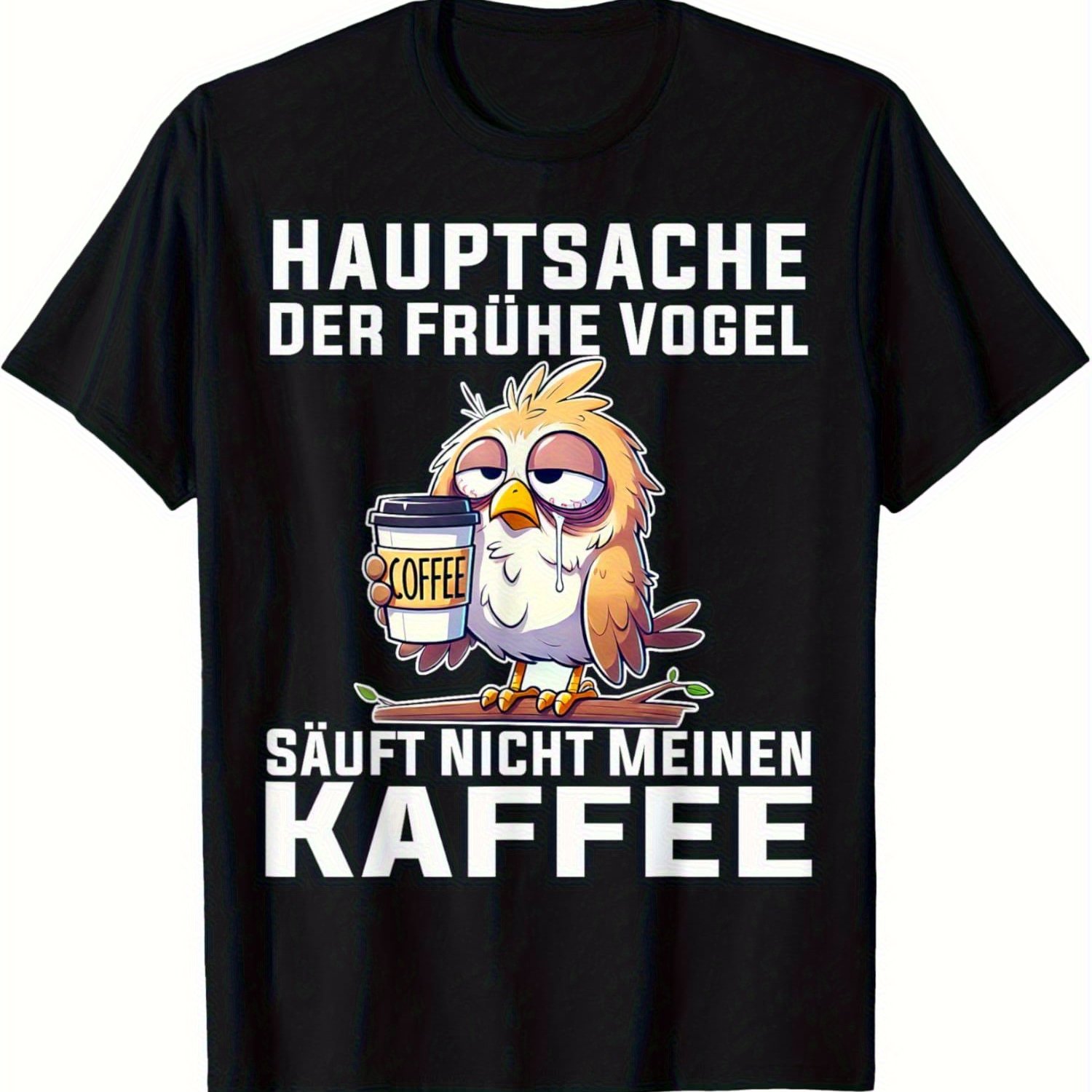Image of Humorous T-shirt For Coffee Enthusiasts- " Point Is That The Early Bird Shouldn' " Featuring A - Comfortable Tee- Fit Daily Wear- Washable Gift For , Gifts For , Relaxed Clothing