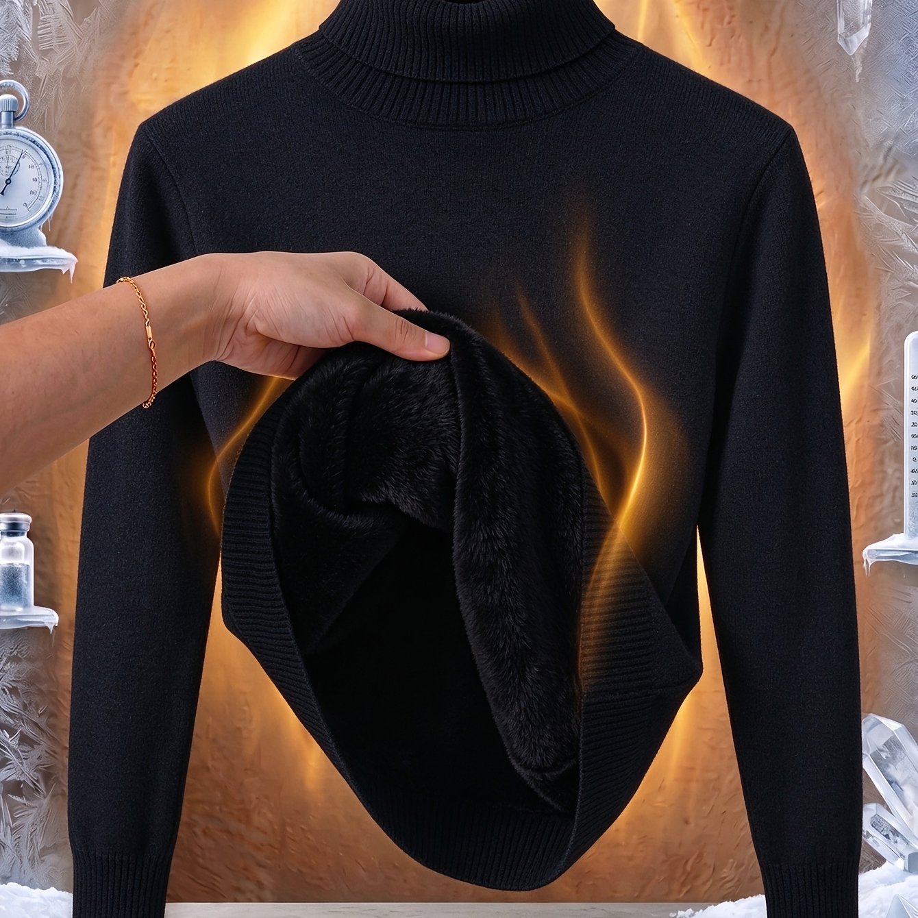 TEMU Pull Femme Nouveauté Automne Hiver Col Roulé Doublé Épais et Chaud Doublure en Peluche Douce et Coupe Ajustée Moulante Extensible Haut de Base