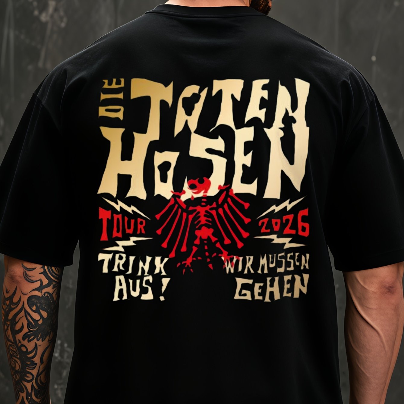 Image of Men's Black Dth 2026 Tour Eagle Logo Graphic Crew Neck T-shirt Tour Emblem Print Lightweight Cotton Short Sleeve Top For Band Supporters Printed Design On Back T Shirt