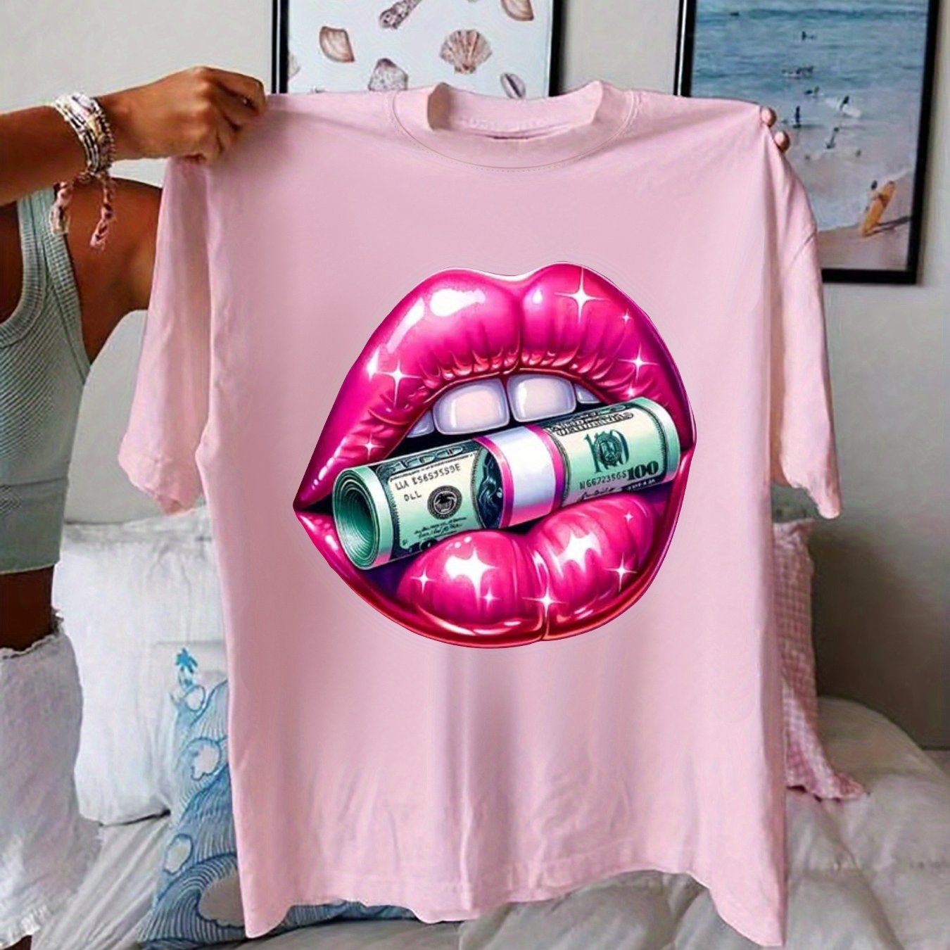 TEMU Plus Size, European And Plus Size Fashion Round Neck Short Sleeve T-shirt Women's Pullover
