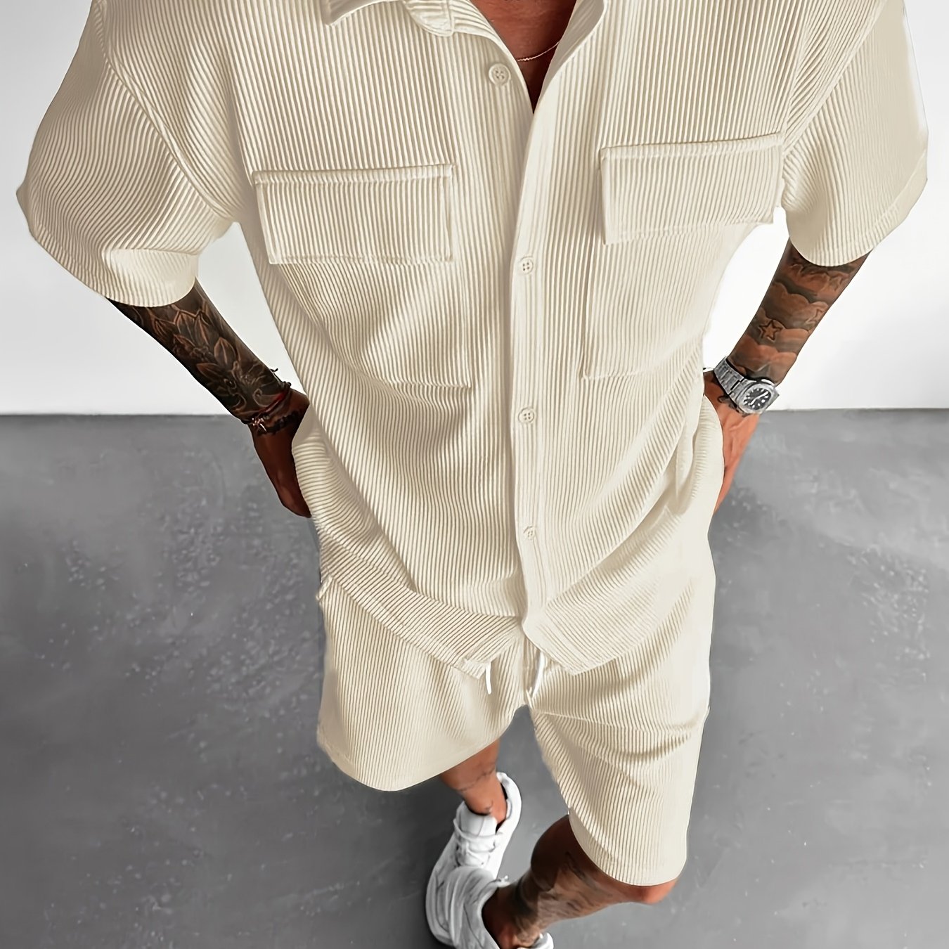 Men's Summer New Casual Outdoor Sports Multi-pocket Lapel Classic Fashion Short Sleeve Set