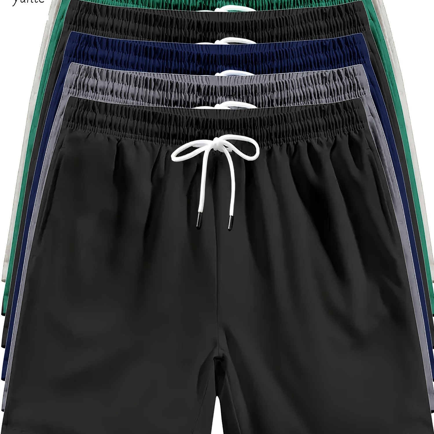 E-shop Shorts 6er Set Schwarz-Grau-Marineblau-Schwarz-Grün-Beige Herren Freizeit Lässige Athletische Schnelltrocknende Shorts, Elastischer Bund und