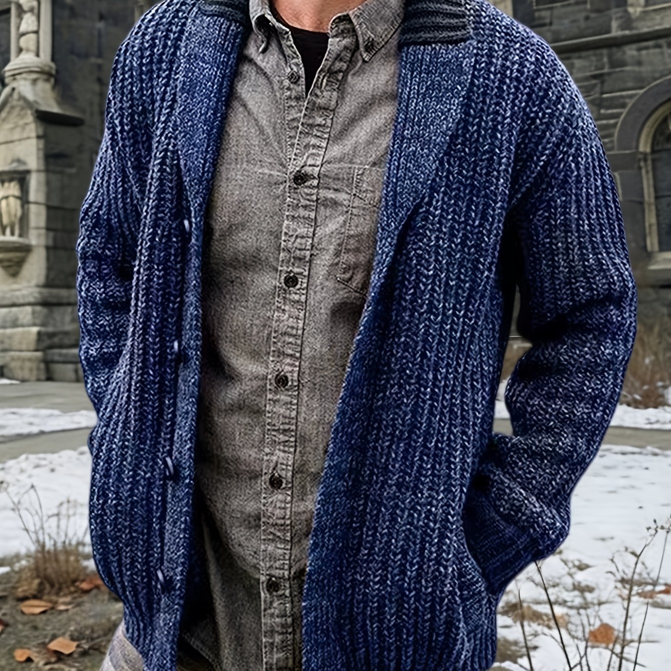 TEMU Men's Shawl Neck Cardigan Sweater Cable Knit Button Up Closure With Pockets Winter Fall Sweaters Outerwear S-3xl Solid Outdoor Jacket Sport