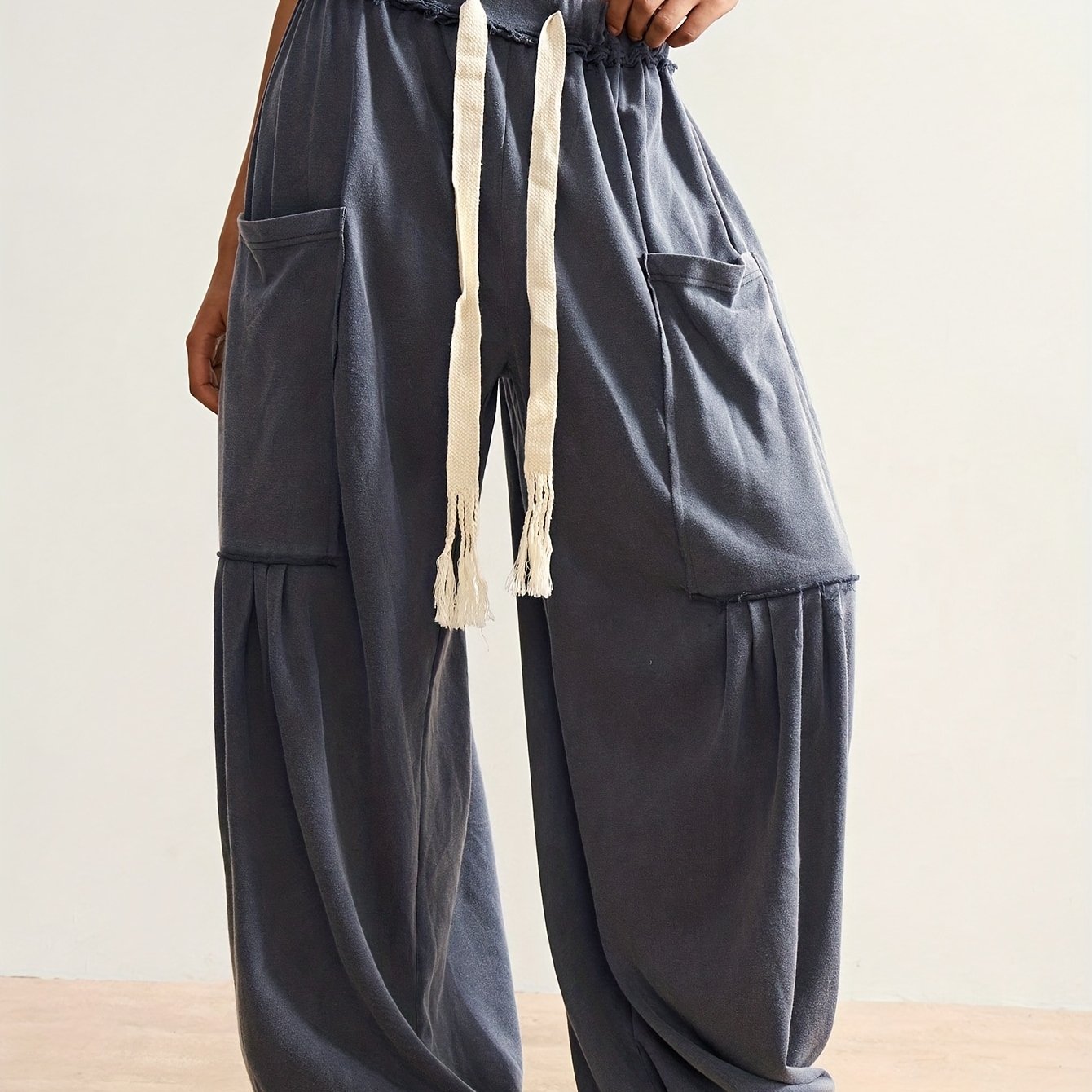 TEMU Women's Bohemian Style Leisure Vacation Solid Color 's Pants, Loungewear Pants, Pants, , Daily Indoor Comfortable Wear