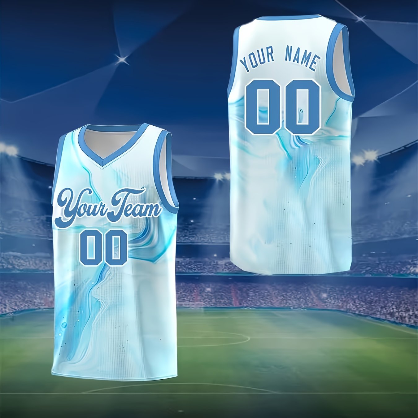 TEMU Custom Men's And Women's Summer 3d Printed Vests - Personalized Team Name And , Comfortable Breathable Quick-dry Fabric, Light Blue V-neck