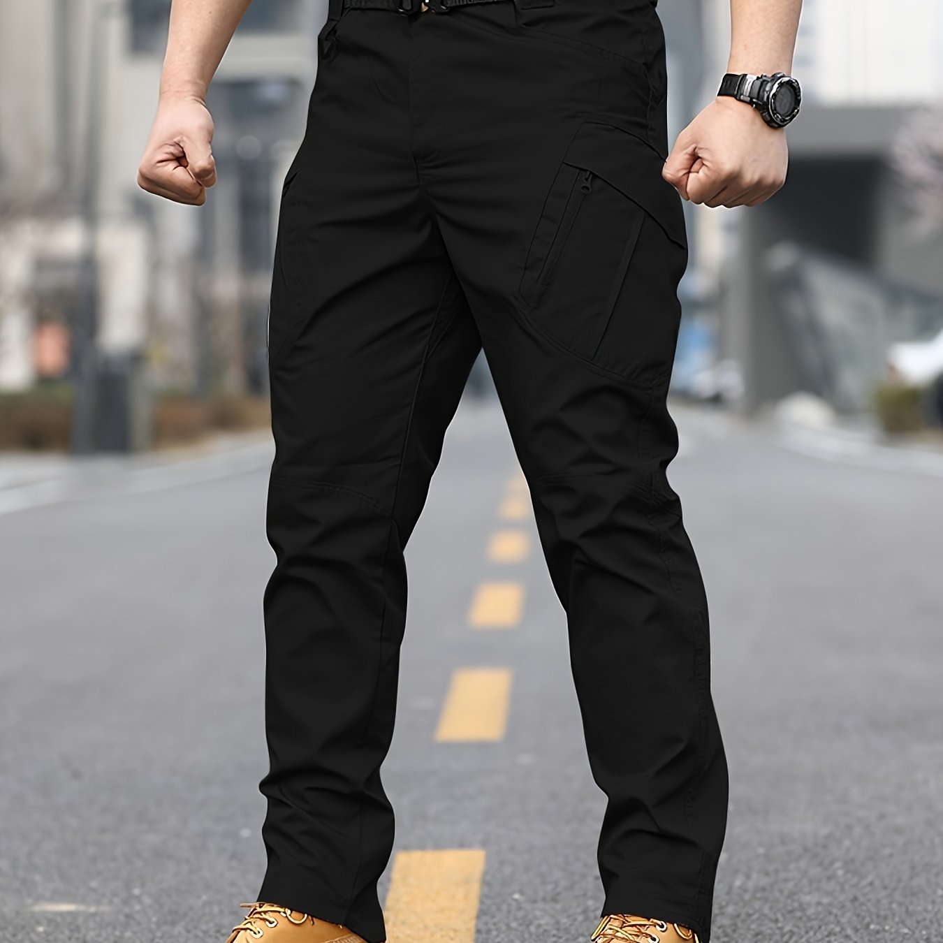 TEMU Men's Tactical Cargo Pants | Casual Work Pants, Durable Non-stretch Fabric, Multi-functional Pockets, Solid , Adjustable Waist, Machine Washable