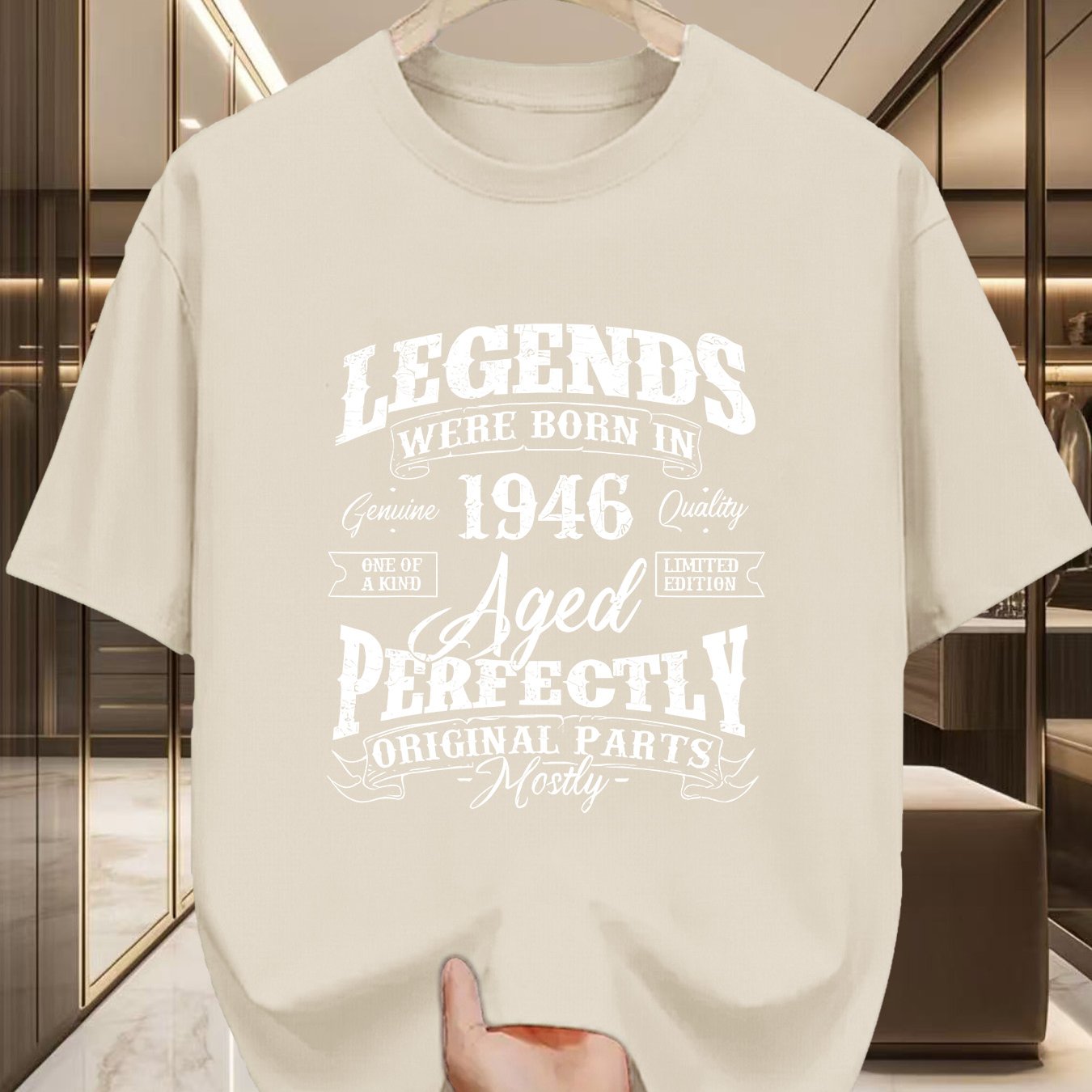 TEMU Men's Vintage 1946 Retro T-shirt - " Born In 1946" Graphic Print Round Neck Casual Tee, Suitable For Casual Attire, & Themed Events, Machine