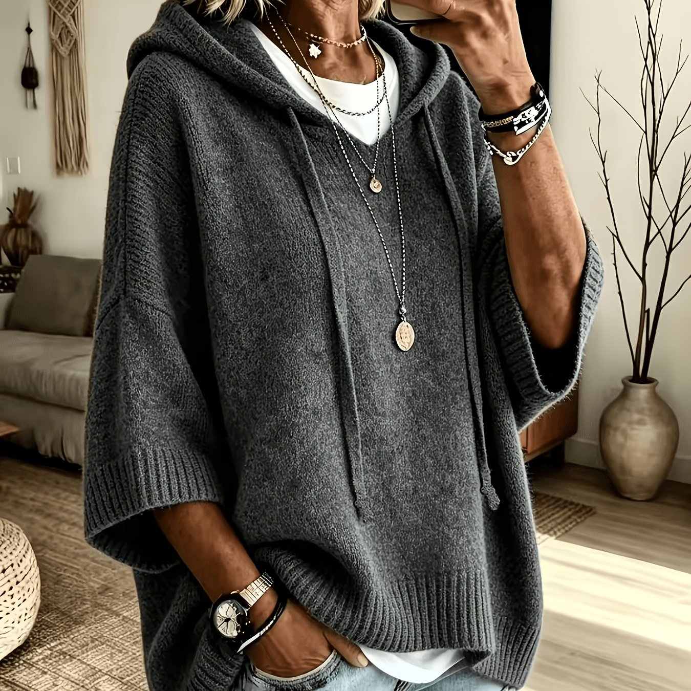 TEMU Women's Casual Drawstring Hooded Sweatshirt, A Spring/autumn Top For Curvy Women, Suitable For Commuting And Casual Wear. Size Runs Small, Is