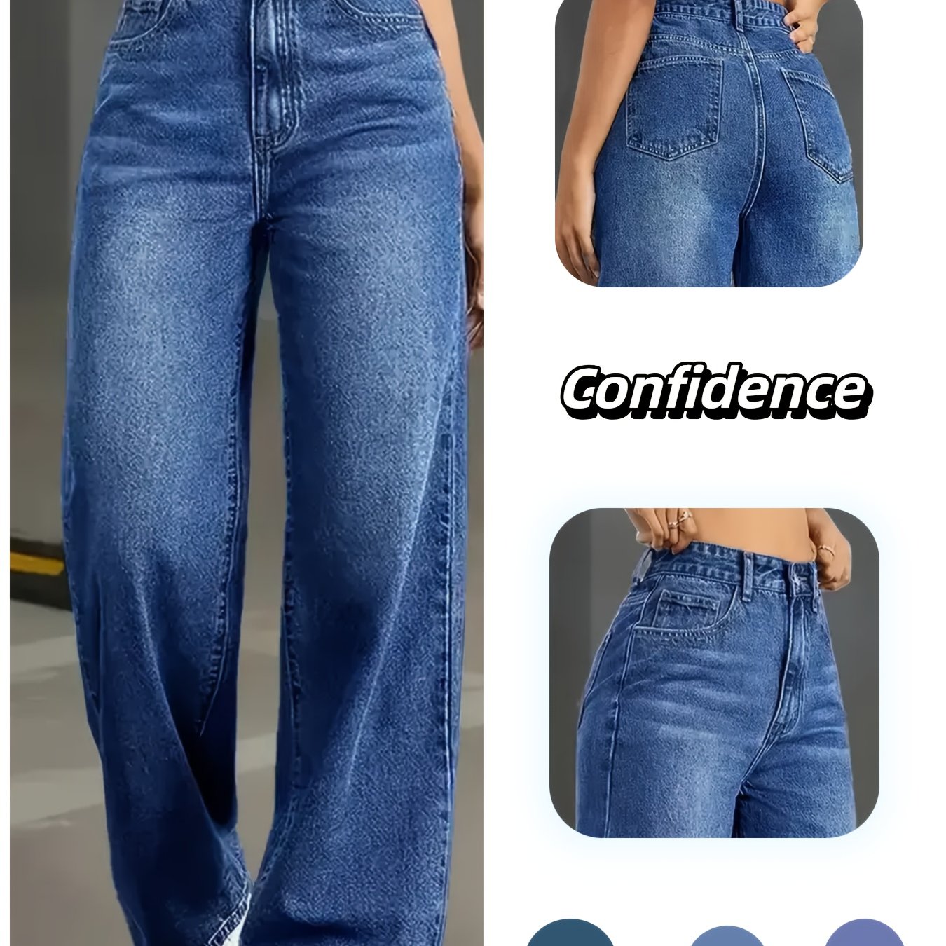 Women's High-waisted Wide-leg Jeans Pants With Belly Cinch - Stretch Washed Denim, Loose Straight-leg Trousers Suitable For Daily Wear, Elegant Casual Wide-leg Jeans Pants