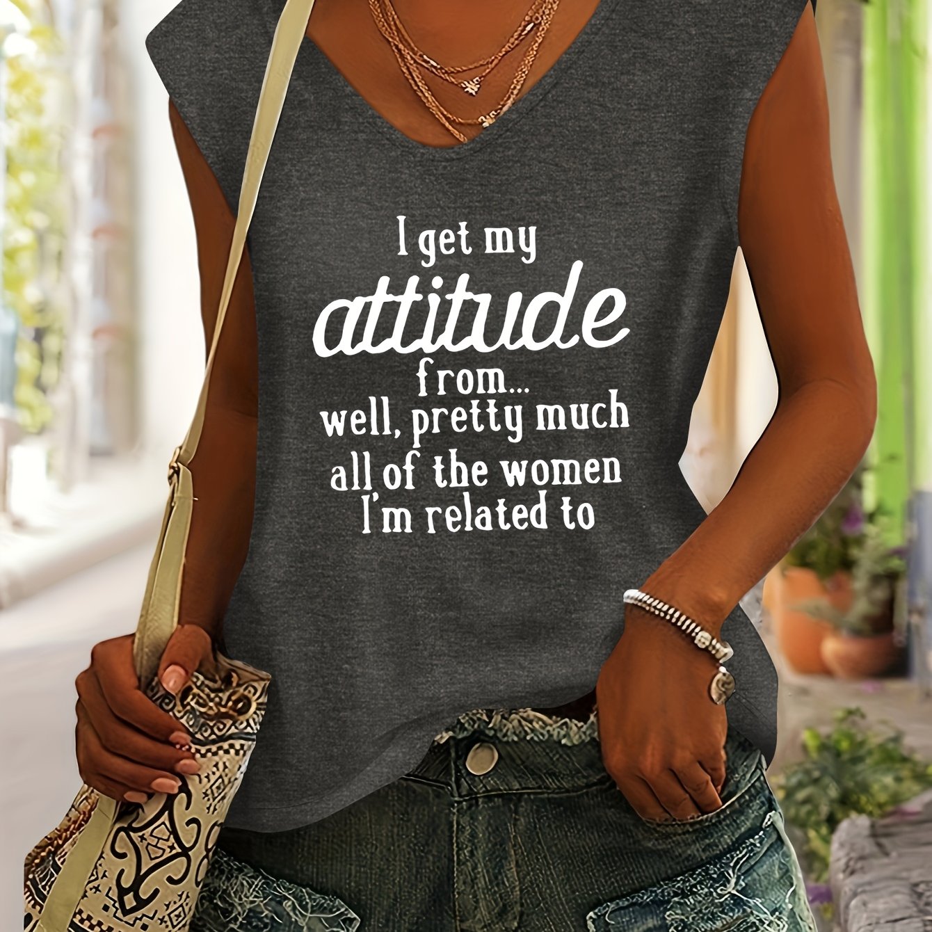 TEMU Women' Spring/summer T-shirt With Letter Slogan Print, Daily Simple Casual Comfortable Colored V-neck Raglan Sleeves