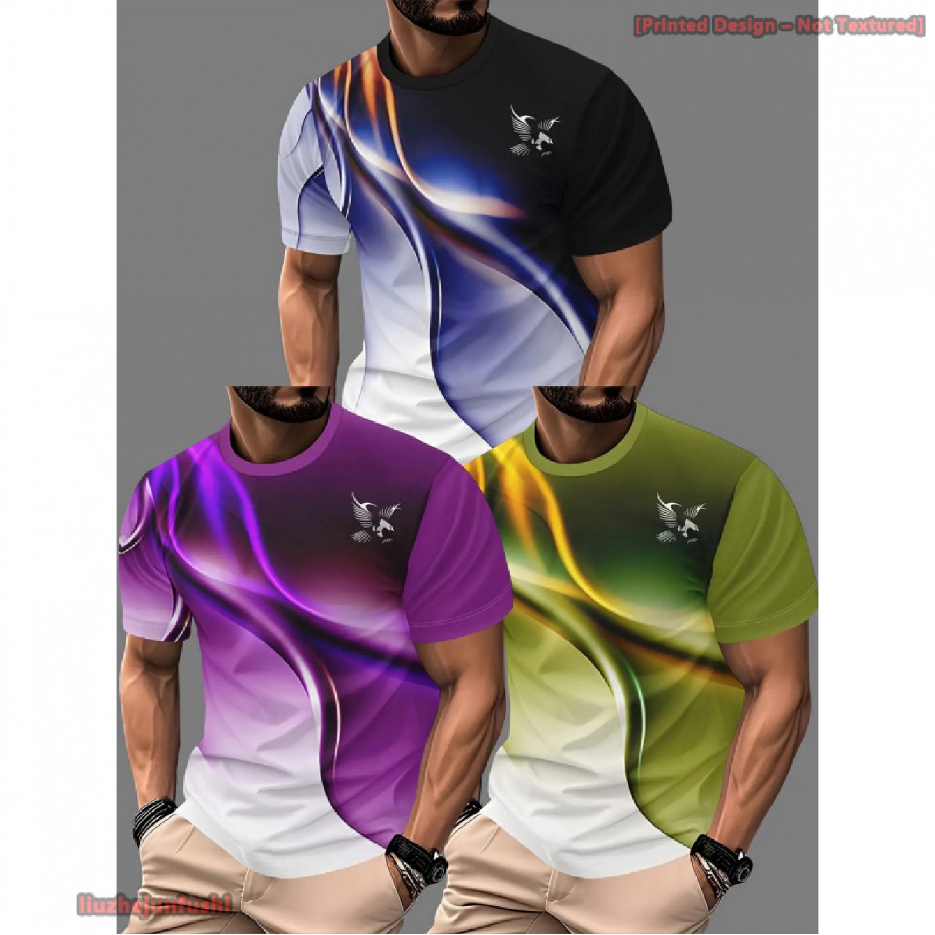 TEMU 3pcs Men's Printed T-shirts - Printed Casual Short Sleeve Tees, Lightweight Polyester Knit Fabric, Machine Washable, Suitable For Daily And