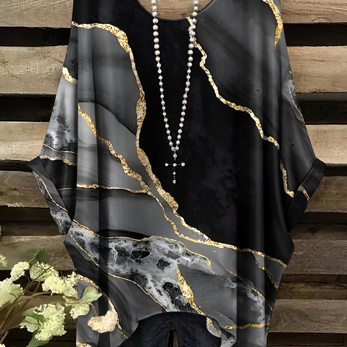 TEMU Plus Size - Plus Size - Plus Size Patterned Print Short-sleeve T-shirt With A Tail Design, Perfect For Casual Holidays And Everyday Commuting In